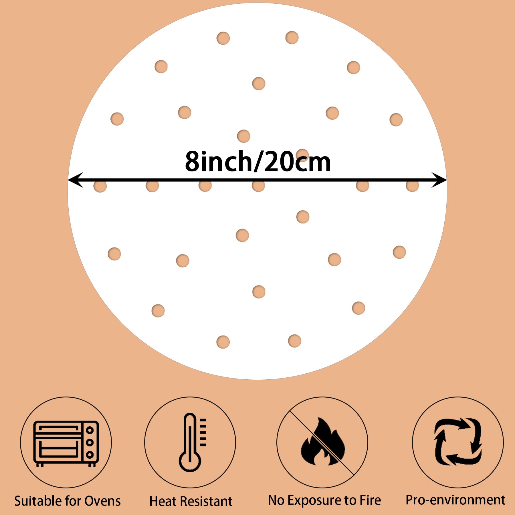 200pcs 8-Inch Air Fryer Parchment Paper Liners | Reusable Bamboo Steamer Baking Sheets | Non-Stick & Eco-Friendly Air Fryer Accessories | Perfect for Cooking, Baking & Meal Prep