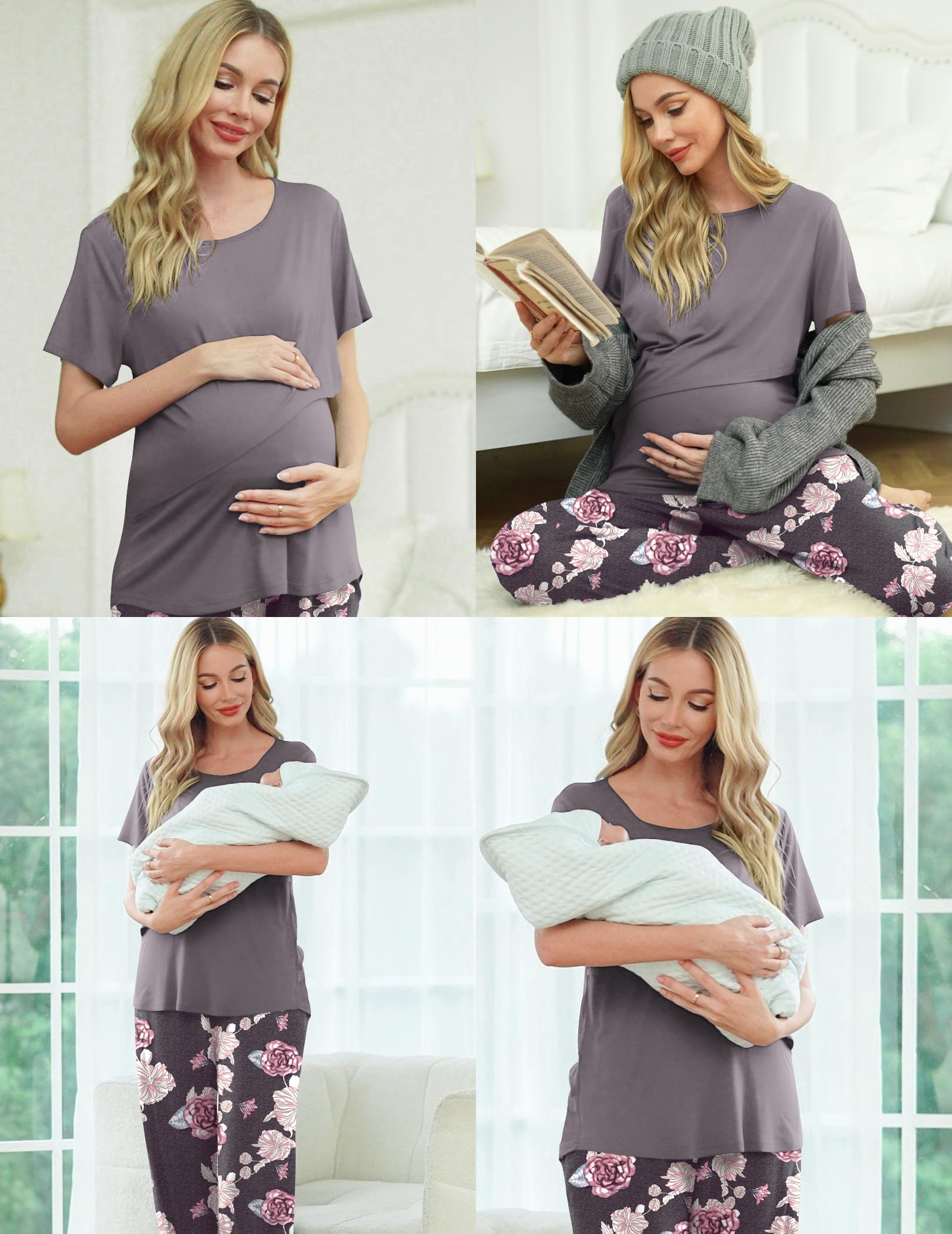 Ekouaer Nursing Pajamas for Women - Maternity & Breastfeeding Sleepwear Set with Pockets for Comfortable Postpartum Care