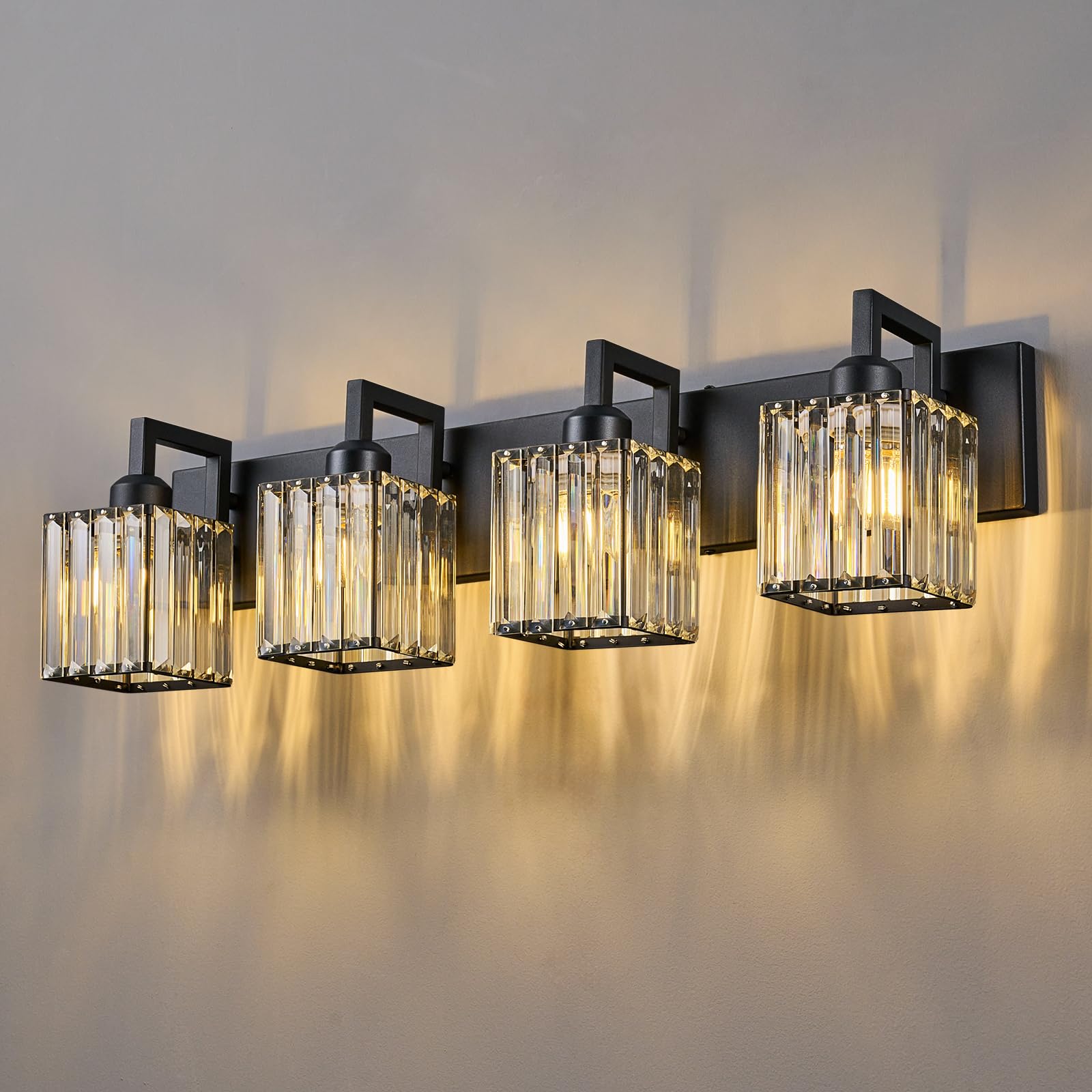 Modern Crystal Bathroom Vanity Light - 4-Lights Black Wall Lamp for Bathroom & Dressing Room