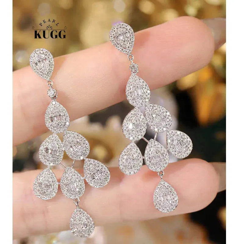 18K White Gold Diamond Drop Earrings for Women - 1.8 Carat Real Natural Diamonds, Luxury Shiny Design - Perfect for Senior Banquets, Weddings & Special Occasions