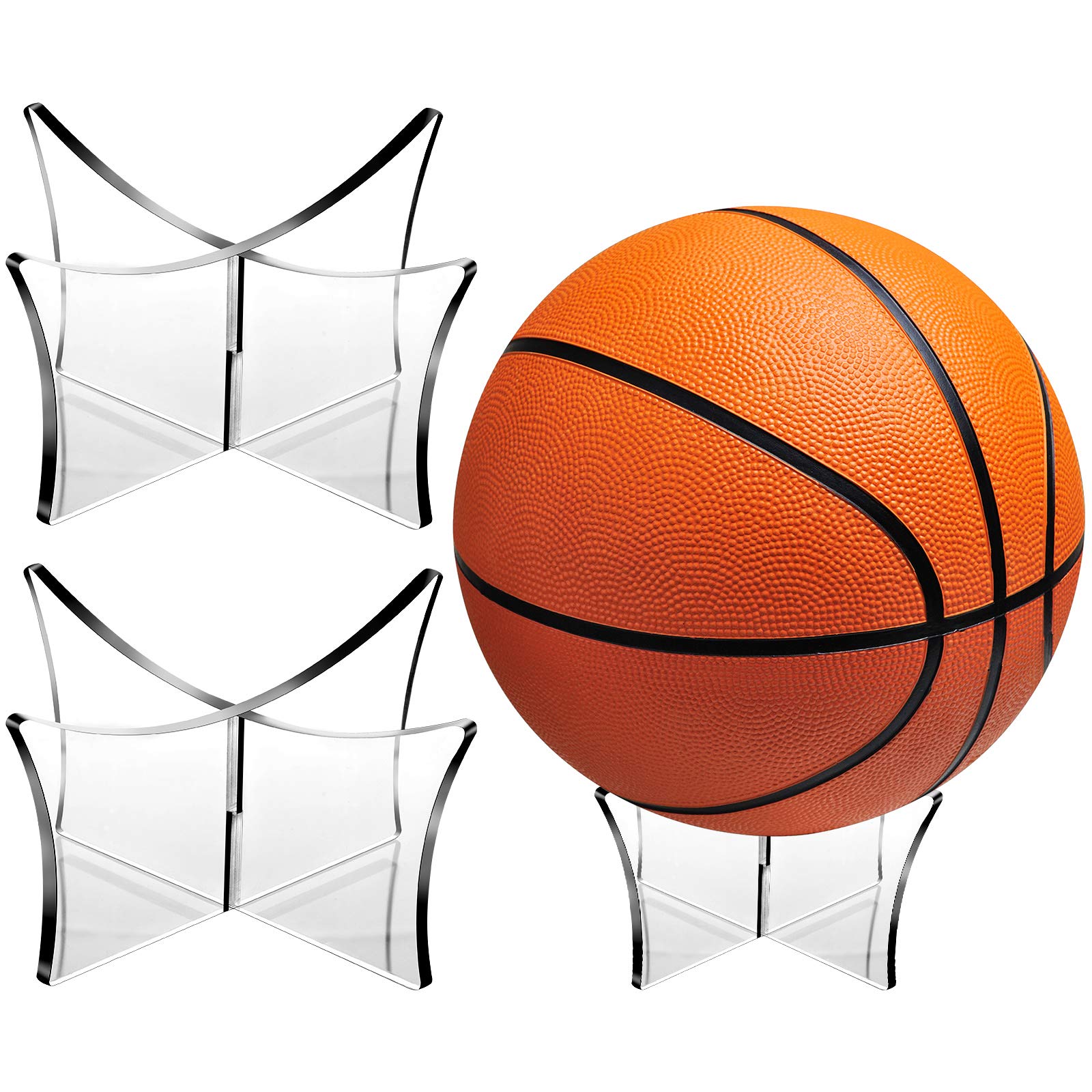 Blulu 3-Piece Acrylic Sports Ball Display Stand - Basketball, Football, Soccer, Volleyball & Bowling Ball Holder - Perfect for Trophy Cases, Store Displays & Home Decor