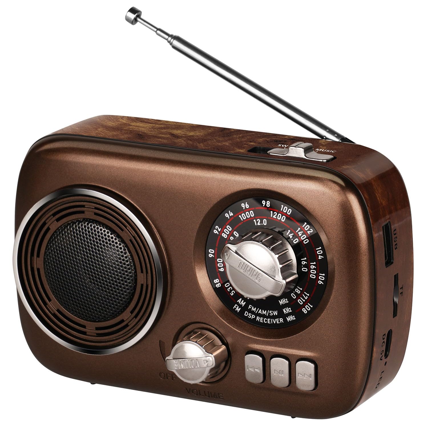 **Gelielim Retro AM/FM/SW Portable Radio with Bluetooth Speaker, USB/TF Card Support, Rechargeable Battery - Perfect for Indoor, Outdoor, Travel & Gifts for Parents**    *(Use Cases: Home, Camping, Emergency, Elderly Entertainment, Vintage Decor)*