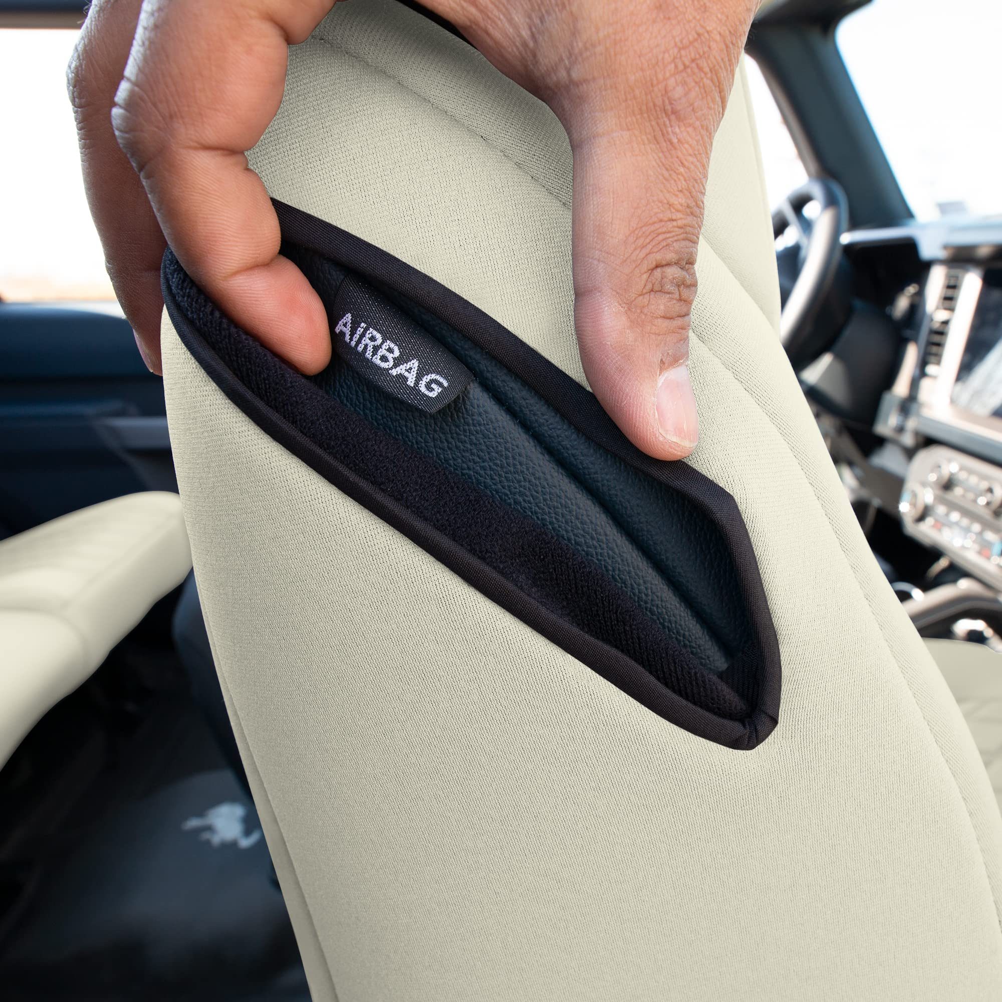 Custom Fit Neoprene Seat Covers for Ford Bronco 2021-2022 - Waterproof Neosupreme Front Set in Solid Beige | Durable & Protective Car Seat Covers for SUV | Perfect for Off-Roading, Camping & Daily Commute