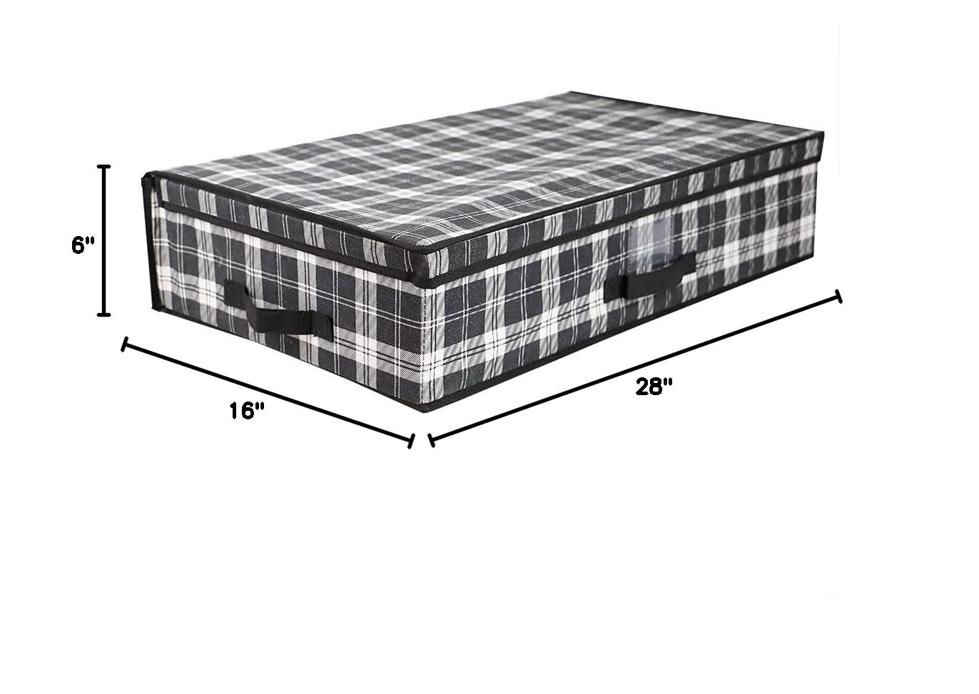 Breathable Non-Woven Fabric Under Bed Storage Box with Label Window | White Black & Grey Plaid Design | Sturdy Fiberboard Construction for Home Organization | Perfect for Seasonal Clothes, Blankets & Bedding Storage