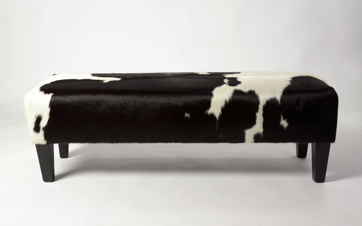 Premium Cowhide Bench Ottoman with Solid Wood Legs - 47