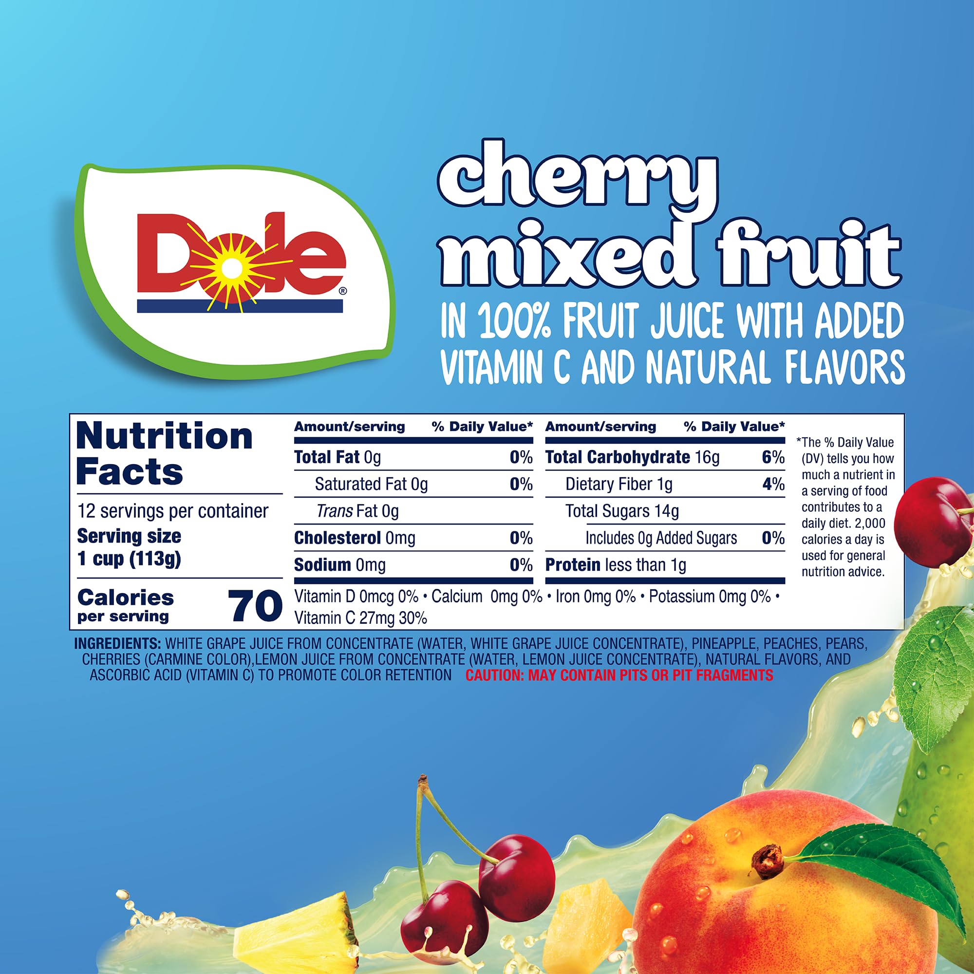 Dole Fruit Bowls Cherry Mixed Fruit in 100% Juice - 4oz Cups (Pack of 12) | Gluten Free, Dairy Free Healthy Snacks for Kids & Adults | Perfect for School Lunches, Office Snacks & On-the-Go Nutrition