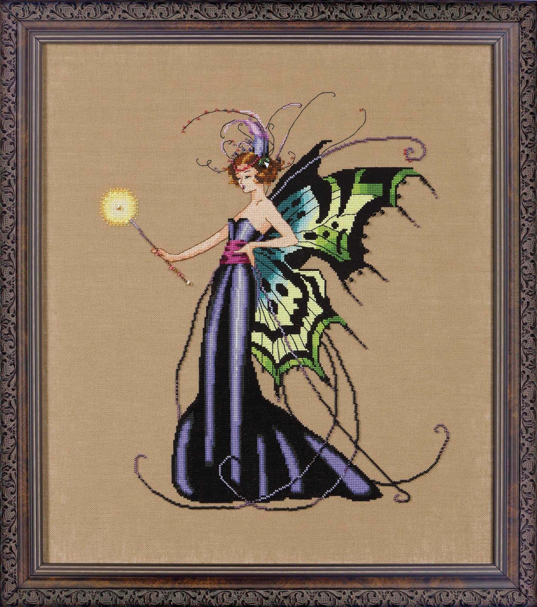 Complete Cross Stitch Kit with Premium Linen Fabric - MD122 August Peridot Fairy by Mirabilia for DIY Embroidery Projects & Home Decor
