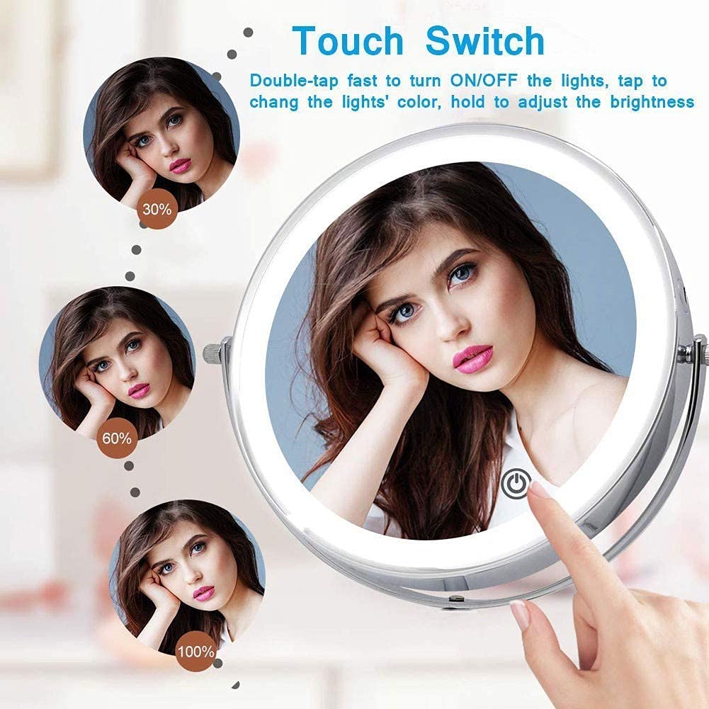 JYCCH Wall Mounted Makeup Mirror with Lights - Double Sided 1X/10X Magnifying Vanity Mirror, Swivel & Extendable, LED Illuminated for Perfect Makeup Application - Ideal for Bathroom, Bedroom & Dressing Room