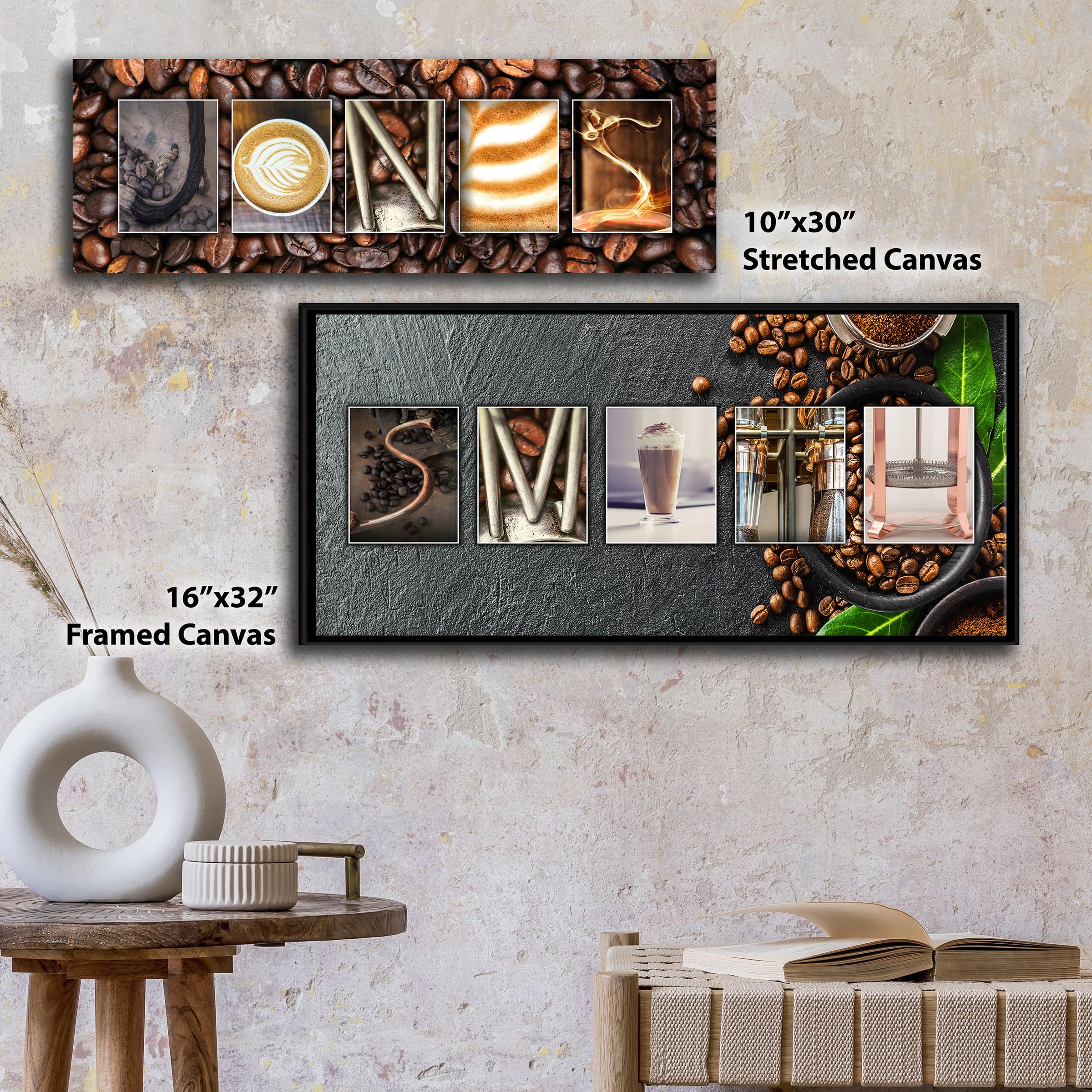 Personalized Coffee Shop Name Art Décor Gift - Custom Barista & Coffee Lover Present - 16x32 Inch Float Framed Canvas - Perfect for Café Wall Decor, Barista Appreciation & Coffee Enthusiast Gifts