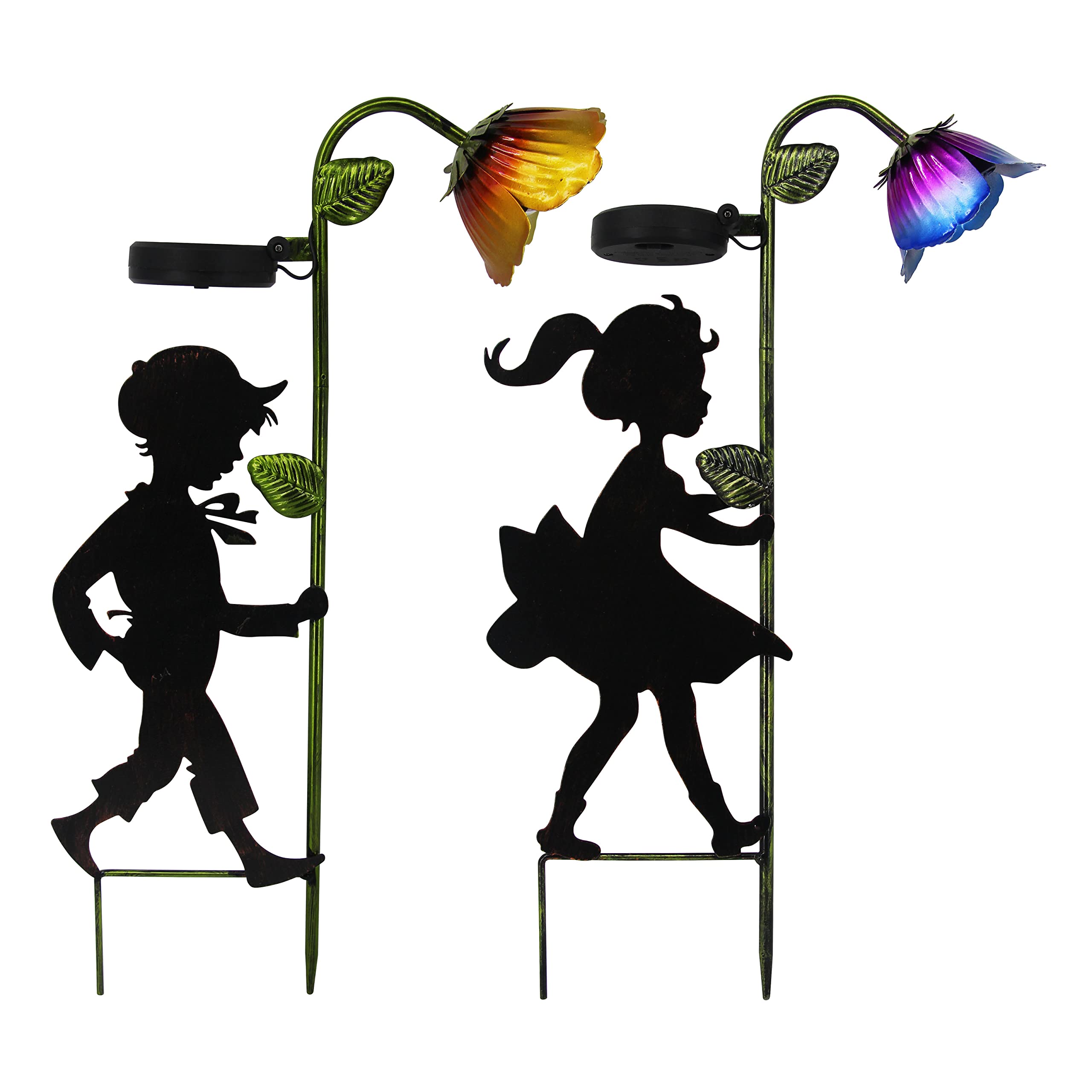 Solar Powered Garden Lights 2 Pack - LED Landscape Lighting with Boy & Girl Silhouettes, Metal Outdoor Decor for Garden, Yard, Pathway, Patio & Driveway | Perfect for Romantic Backyard Ambiance, Wedding Decorations & Holiday Lighting