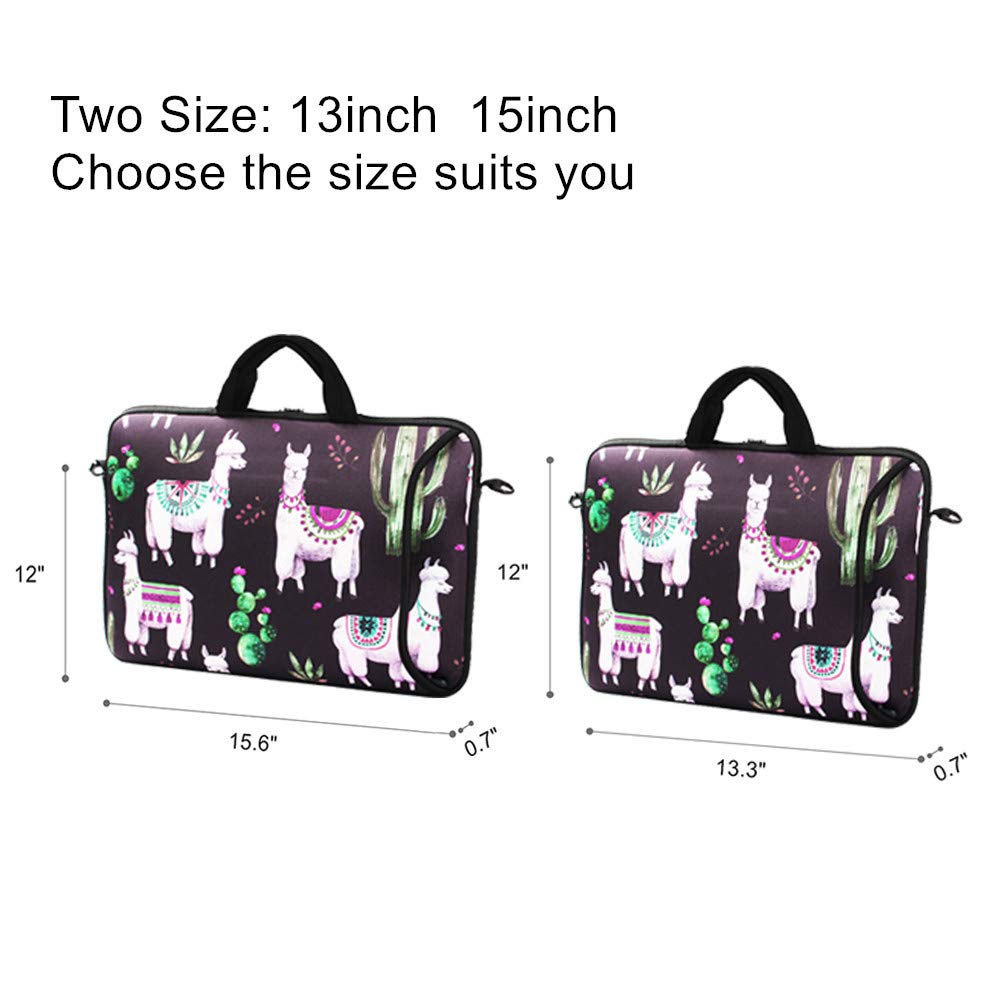 Violet Mist 14-15.6 Inch Waterproof Neoprene Laptop Shoulder Bag - Protective Messenger Case with Handle & Adjustable Strap for MacBook, Tablet & Notebook - Perfect for Work, Travel & School (Llama Cactus Design)
