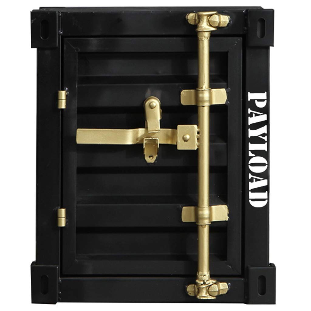Industrial Style End Table with Storage & Lock - 40x38x48cm Black Gold Wrought Iron Coffee/Side/Bedside Table - Perfect for Living Room, Bedroom or Office Use