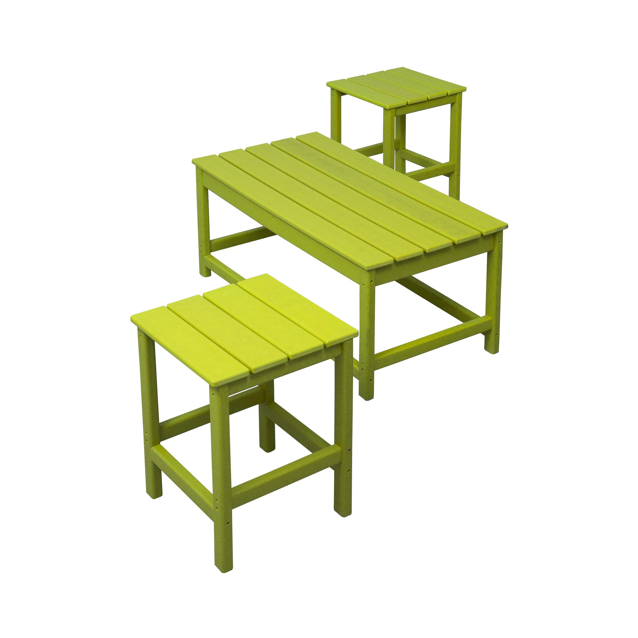 WestinTrends Malibu 3-Piece Outdoor Patio Furniture Set - All-Weather Poly Lumber Adirondack Coffee Table & 2 Side Tables in Lime Green - Perfect for Poolside, Garden, Deck or Backyard Relaxation