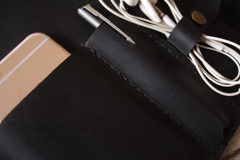 Personalized Black Leather Designer iPad Case Portfolio - Premium Protective Cover for iPad Pro/Air/Mini - Perfect for Business, Travel & Everyday Use