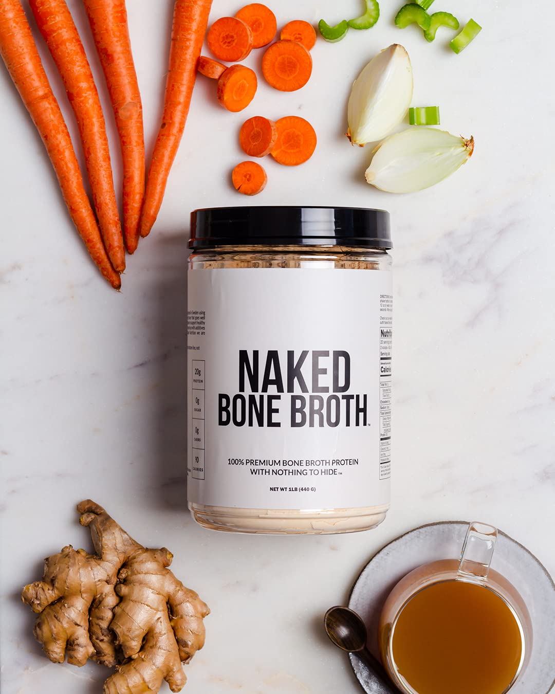 Naked Bone Broth Protein Powder - 100% Pure Beef Bone Broth with 20G Protein per Serving | Gut Health & Joint Support Supplement | Unflavored, Non-GMO, Gluten-Free, Soy-Free | 1 LB (16 oz) | Perfect for Keto, Paleo & Post-Workout Recovery