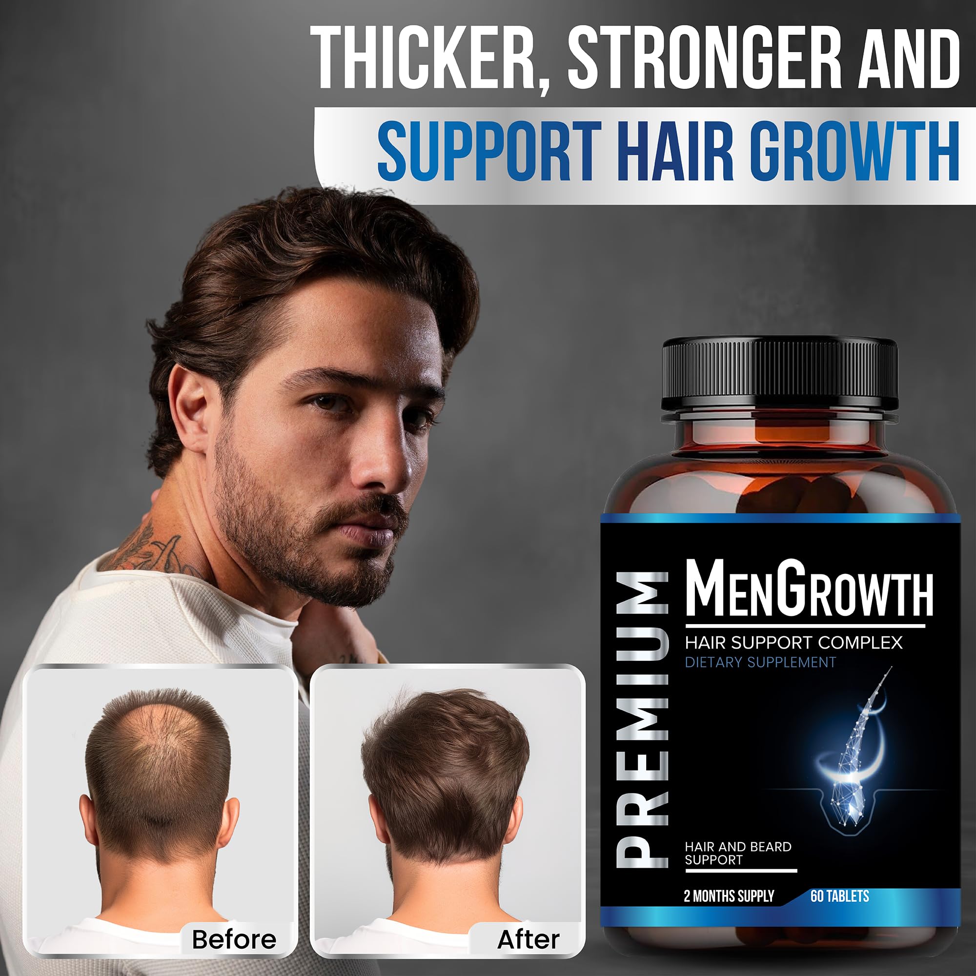 Men's Hair Growth Vitamins - Anti Hair Loss Supplement with DHT Blocker | Biotin & Saw Palmetto for Thinning Hair & Beard Growth | Hair Thickening Pills for Fuller Hair | Perfect for Daily Use & Hair Care Routine