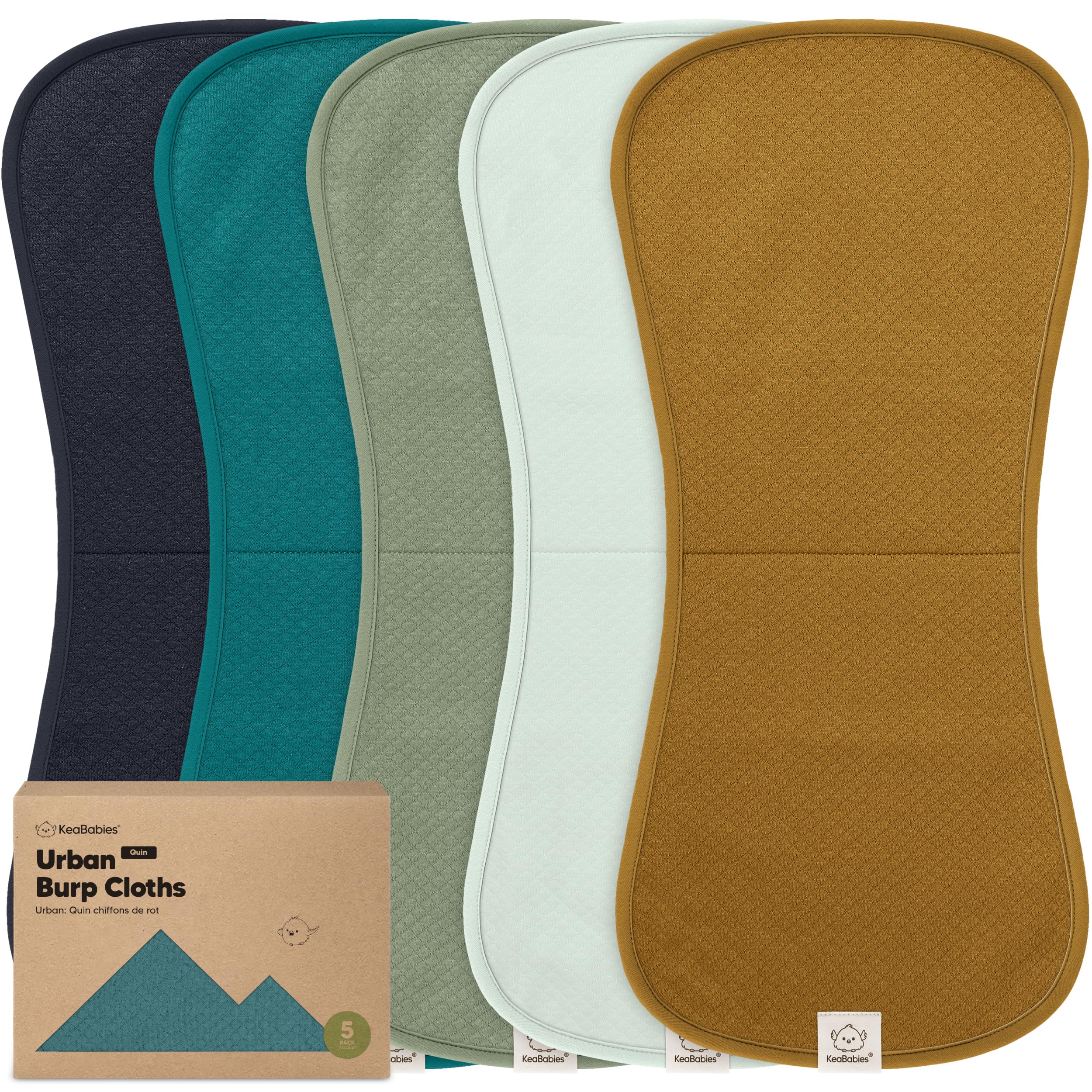 KeaBabies 5-Pack Organic Cotton Burp Cloths for Babies - Extra Large, Super Absorbent & Soft Newborn Burping Clothes for Boys & Girls, Neutral Thick Baby Burp Rags (Eclipse) - Perfect for Feeding, Spit-Up & Diaper Changes