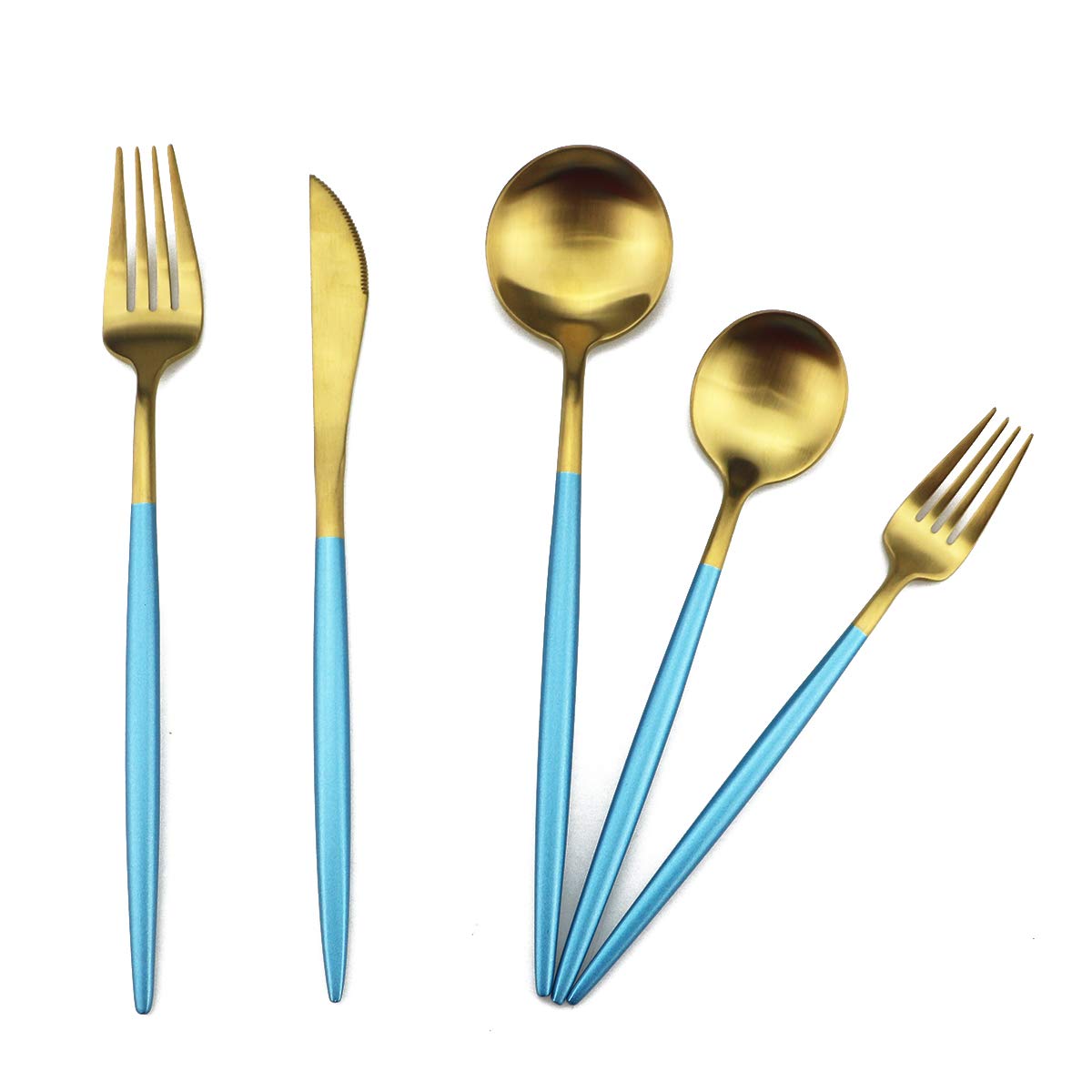 Premium 20-Piece Blue Gold Flatware Set - 18/10 Stainless Steel Cutlery with Matte Blue Handles (Forks, Spoons, Knives) - Elegant Dinnerware for 4 - Perfect for Home Dining, Camping & Travel Utensils