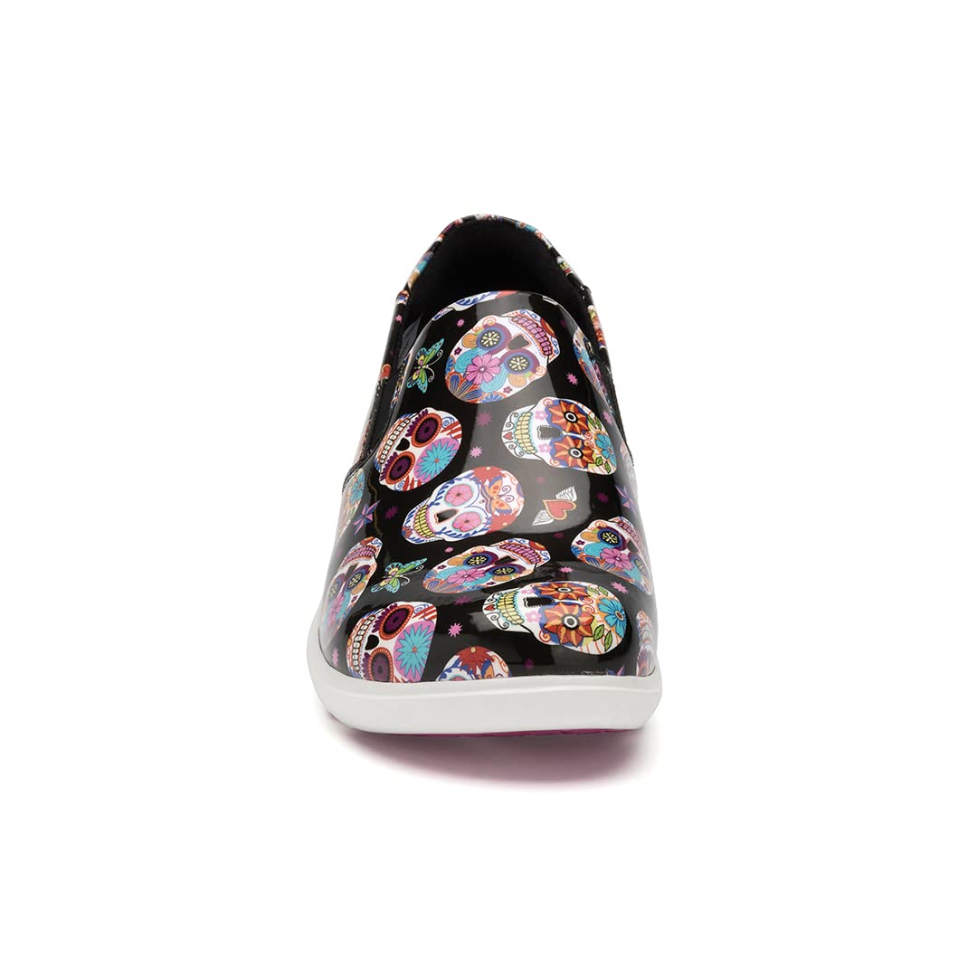 Klogs Footwear Ascent Candy Skulls Patent Leather Slip-Resistant Work Shoes for Women - Size 8.5 Medium (C) - Comfortable & Durable for Nurses, Chefs & Service Professionals