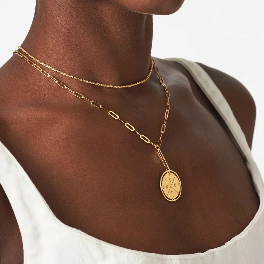 Oak & Luna Engraved Compass Necklace with Diamond - Personalized Initial Pendant Jewelry for Women - Birthday, Mother's Day, Christmas Gift - Perfect for Travel Lovers & Special Occasions
