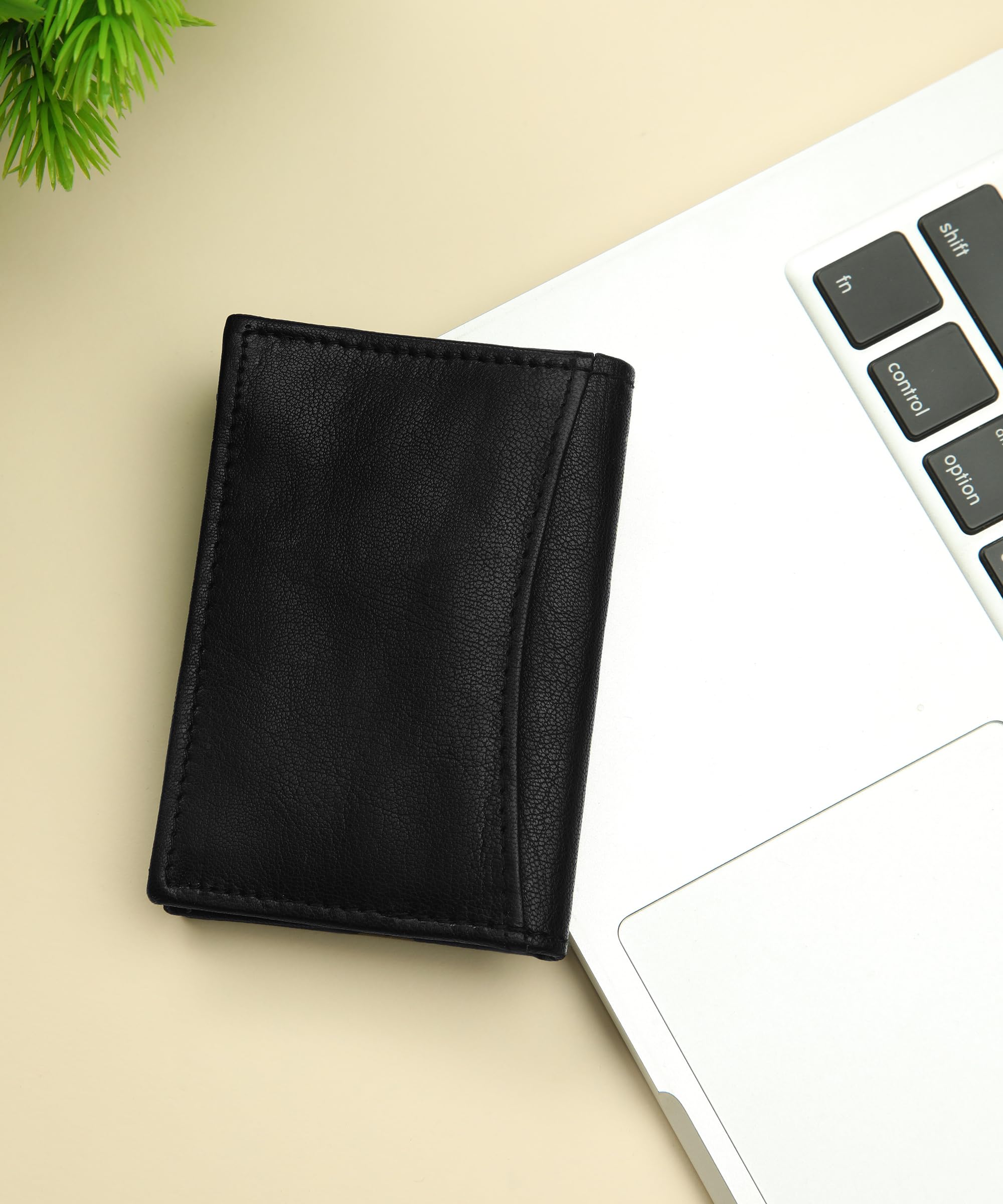 Leather Credit Card Holder & ID Wallet - Slim RFID Blocking Bifold Design for Men | Premium Black Genuine Leather | Perfect for Everyday Carry, Travel & Business Use