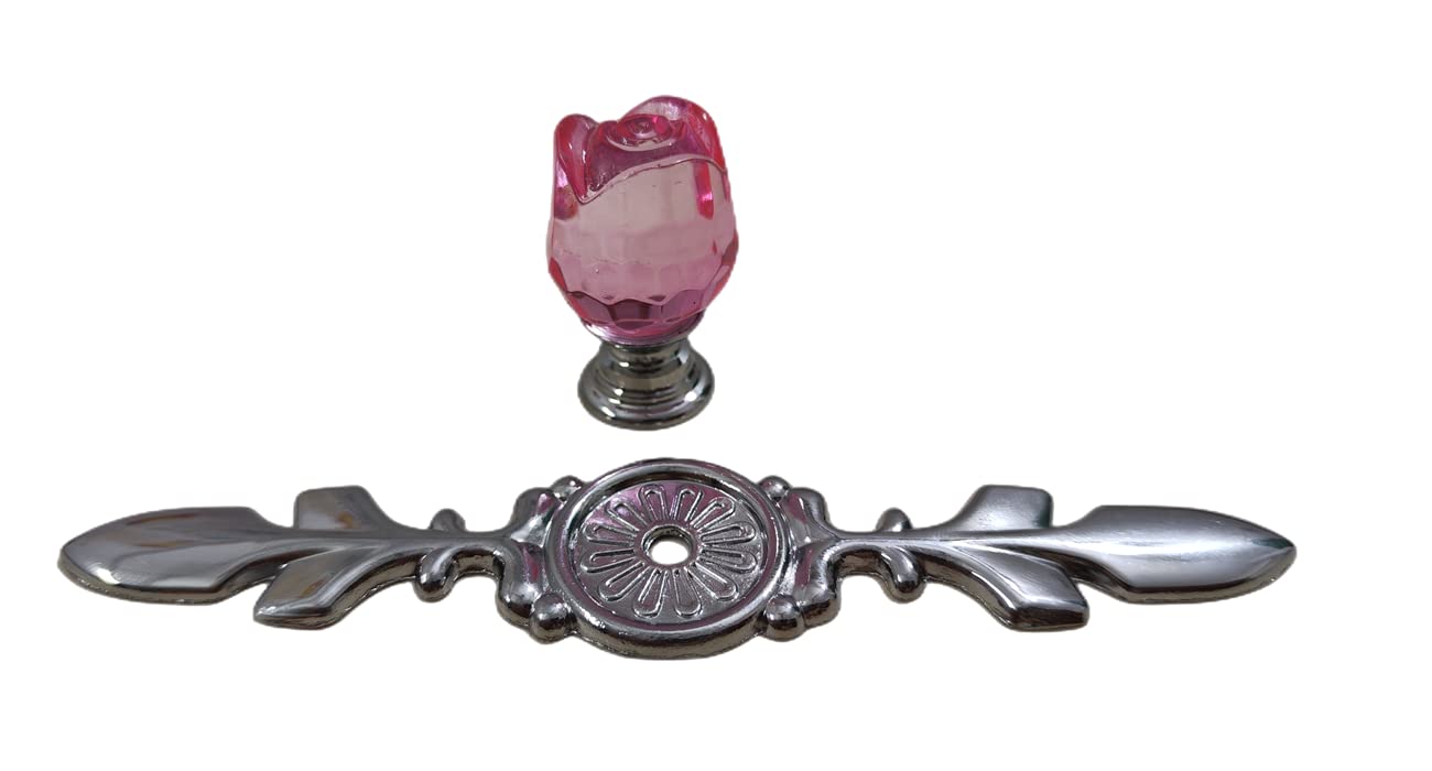 4 Pack Rose Flower Clear Crystal Glass Drawer Knobs with Plates & Screws - Small Pink Cabinet Pull Handles for Dresser, Cupboard, Kitchen & Office Decoration | Elegant Home Upgrade & DIY Furniture Makeover