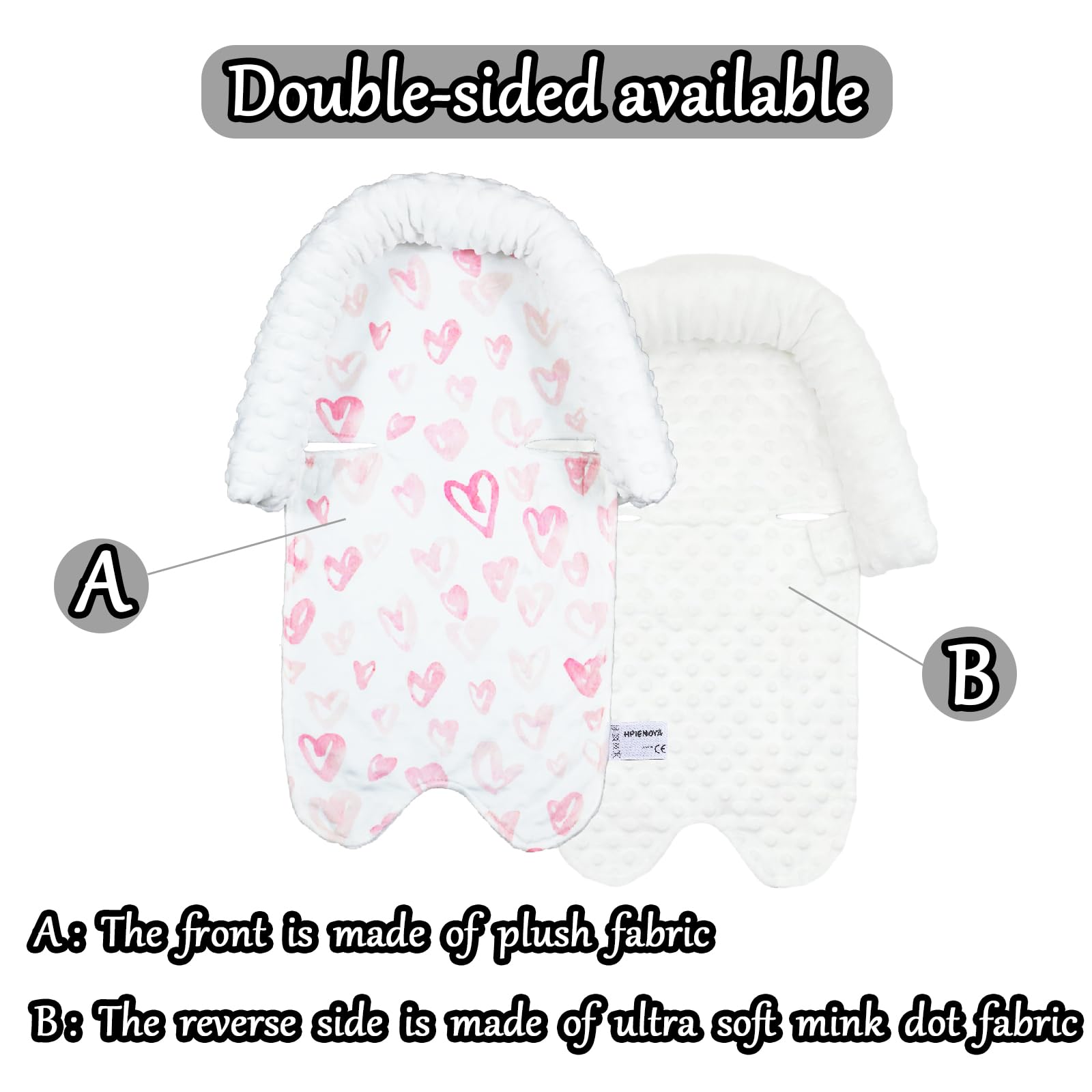 Baby Car Seat Head Support Cushion & Strap Cover - Soft Minky Infant Headrest for Newborns | Car Seat, Stroller & Bouncer Accessories | Pink Love Design for Girls | Perfect for Travel, Shopping & Daily Outings
