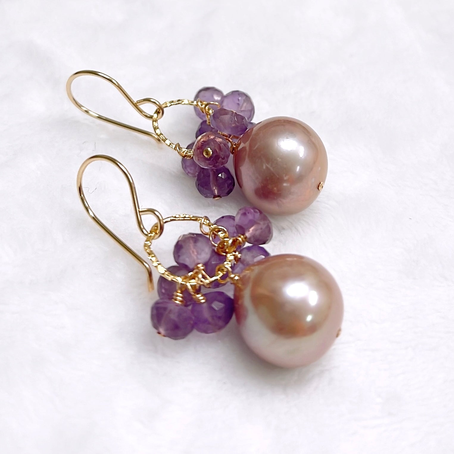 KIRA Pink Edison Pearl & Amethyst Earrings (E628) - Elegant Dangle Earrings for Women, Perfect for Weddings, Parties & Special Occasions