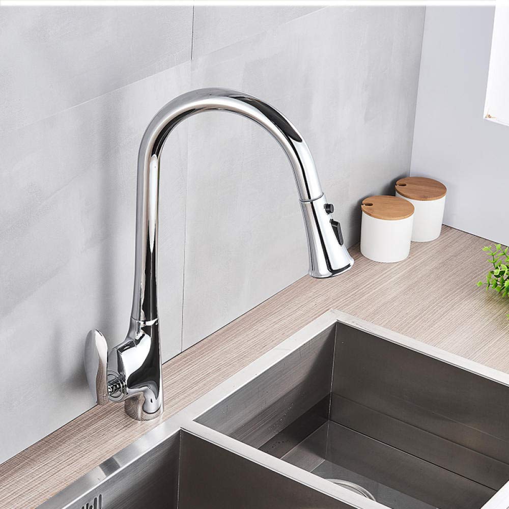 360° Swivel Chrome Pull Out Kitchen Faucet - Dual Function Brass Water Mixer Tap with Hot/Cold Control | Perfect for Modern Kitchens & Bar Sinks