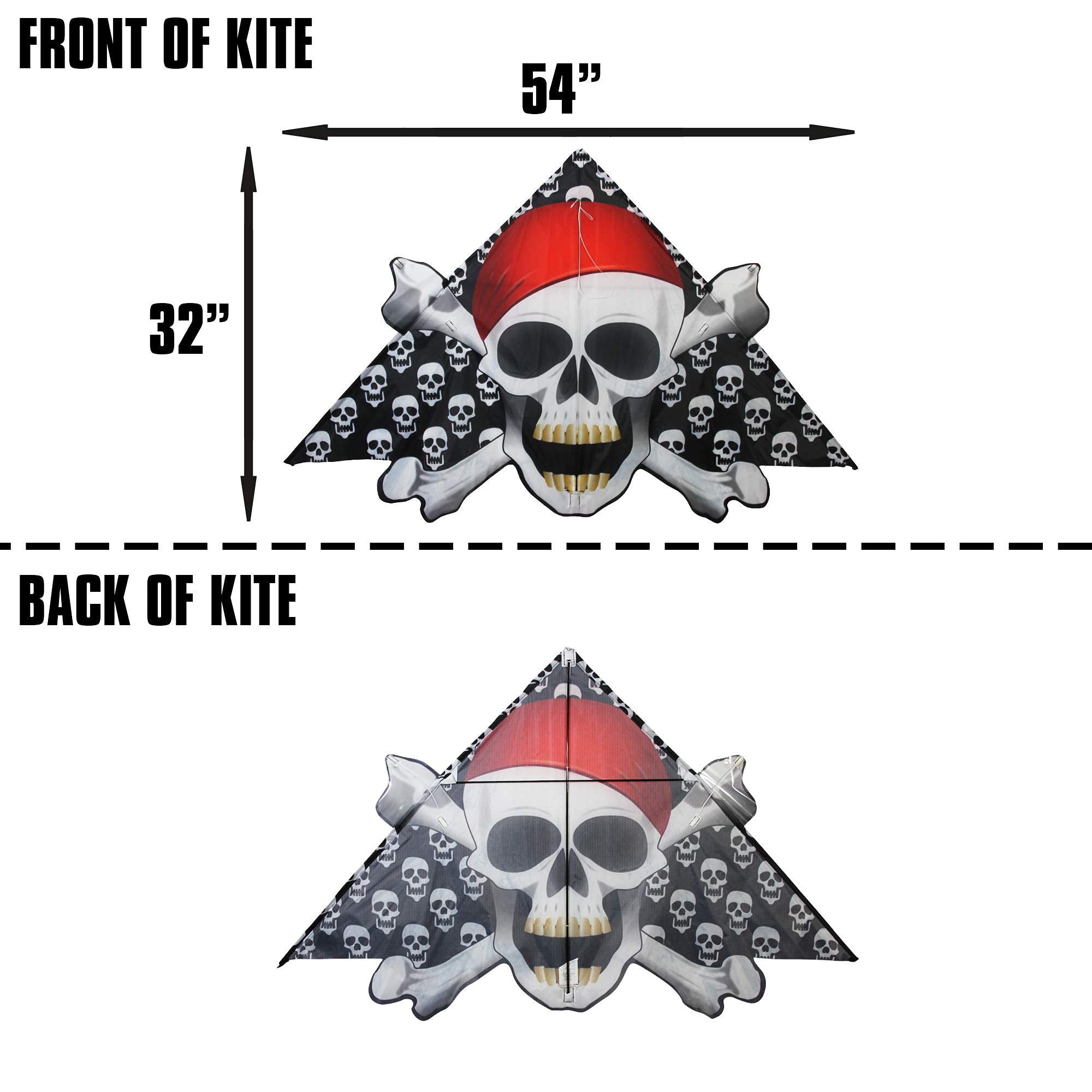 WindNSun Delta XT Nylon Kite - Skull & Bones Design, 54 Inch Wide for Outdoor Beach & Park Flying