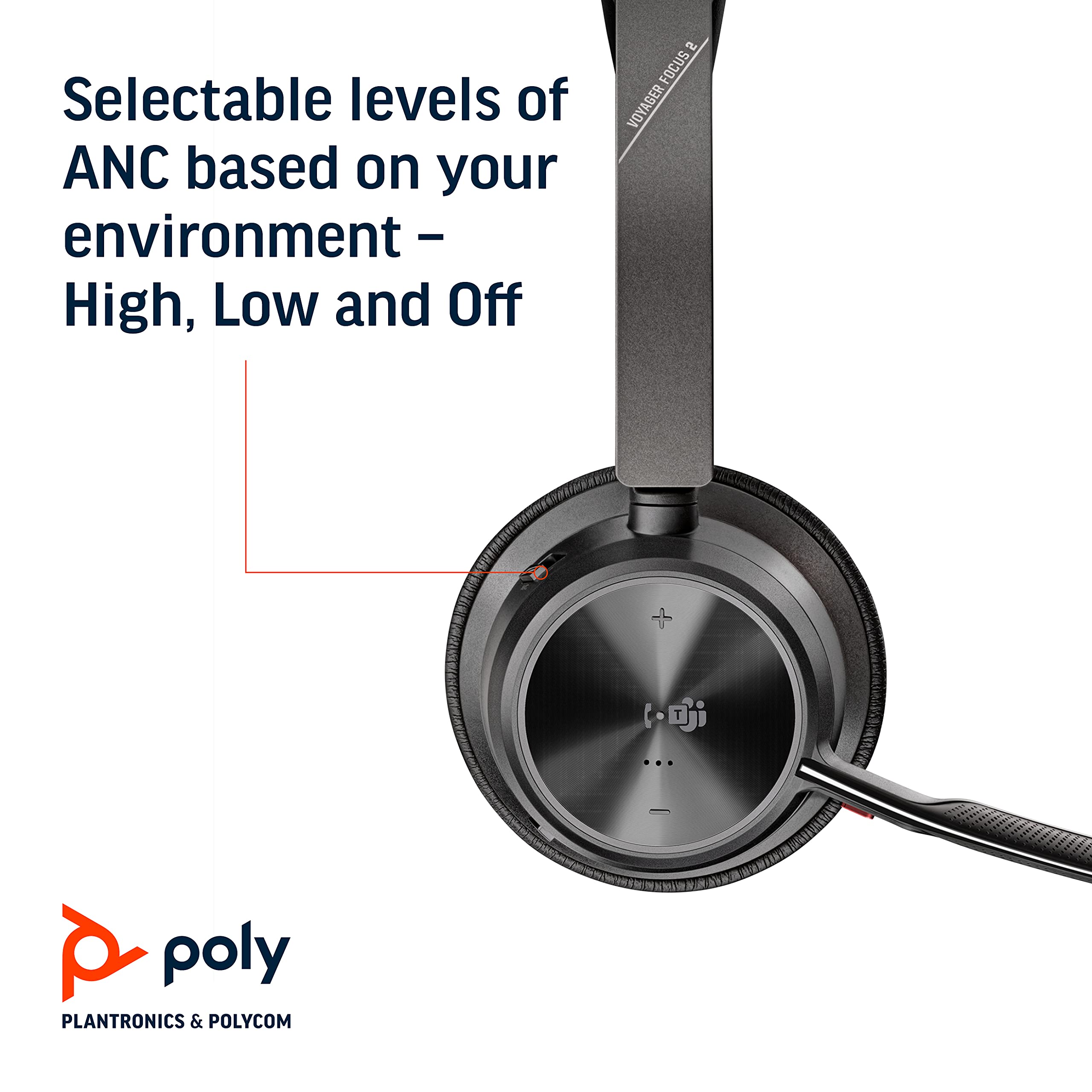 Poly Voyager Focus 2 Office USB-A Bluetooth Headset with Boom Mic - Active Noise Canceling for PC, Mac & Desk Phone - Certified for Microsoft Teams, Zoom & More - Perfect for Remote Work & Video Conferencing