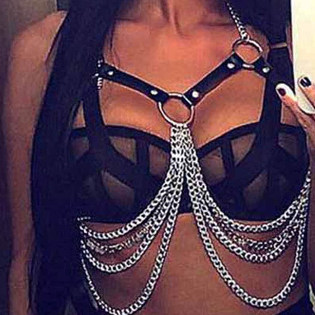 Bmirth Punk Leather Chain Tassel Body Chain - Stylish Waist Harness Jewelry for Women & Girls | Gothic Bikini Accessory for Music Festivals & Beach Parties (A)