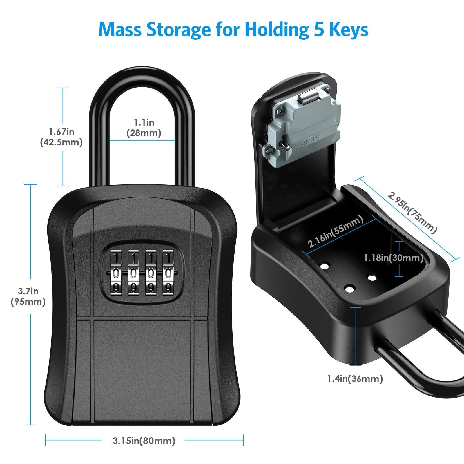AMIR 4-Digit Combination Key Lock Box - Wall Mounted Outdoor Security Lockbox for House Keys, Spare Keys & Garage Keys | Waterproof & Portable Key Storage Solution for Homeowners, Realtors & Airbnb Hosts | Perfect for Vacation Rentals, Property Management & Emergency Key Access