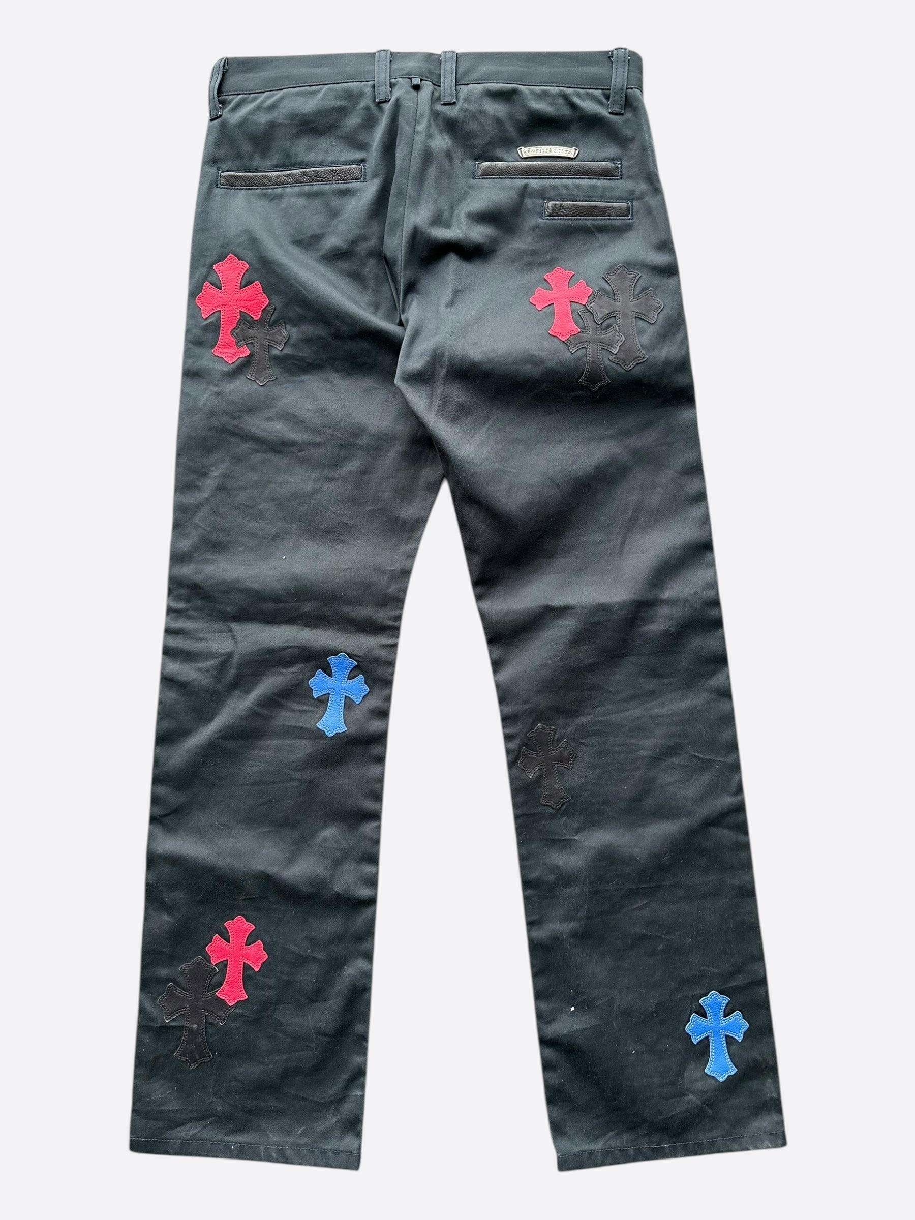 Chrome Hearts Dark Navy Multicolor Cross Patch Chino Pants for Men - Stylish Casual & Streetwear Fashion | Perfect for Parties, Concerts, and Everyday Wear