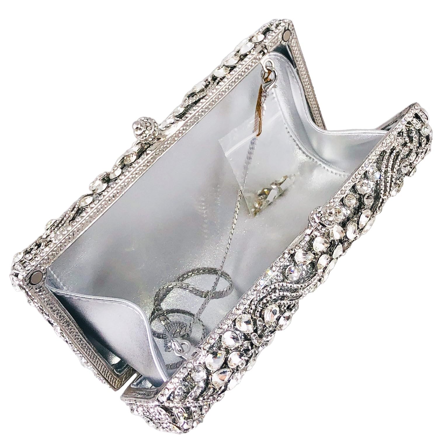 Elegant Crystal Rhinestone Clutch Purse for Women - Floral Evening Bag with Sparkling Stones, Wedding Party Handbag, Mini Purse for Prom, Bridal Shower & Special Occasions