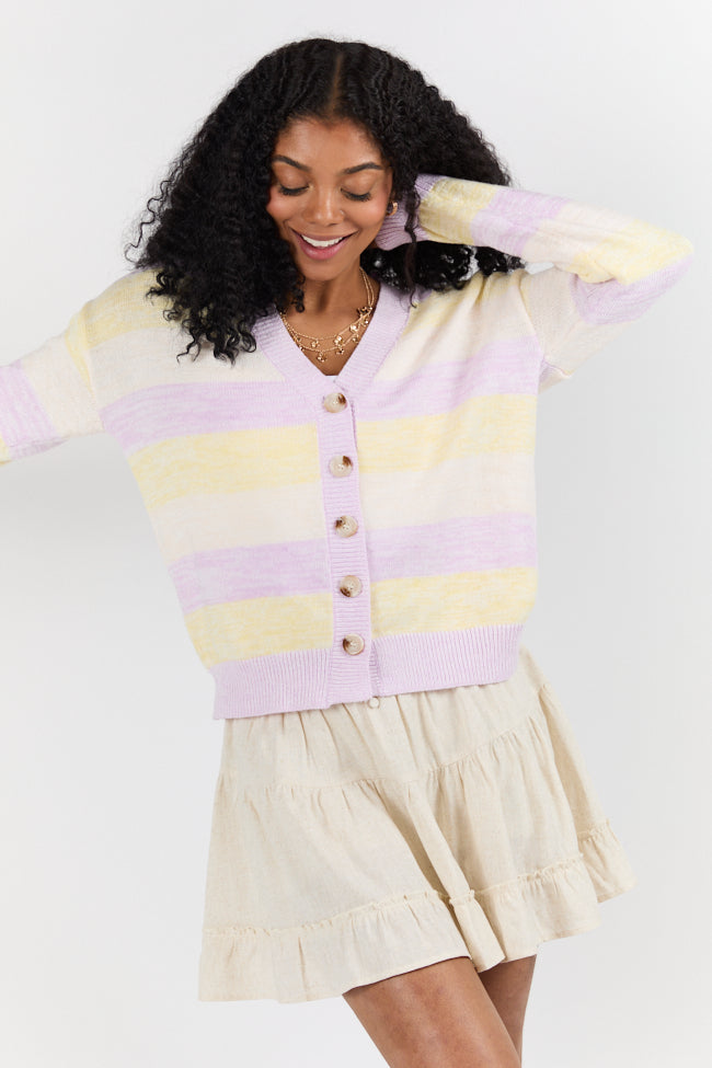 Stylish Purple Multi-Striped Cardigan for Women - Soft & Comfortable Knit Sweater | Perfect for Fall, Winter & Casual Outfits