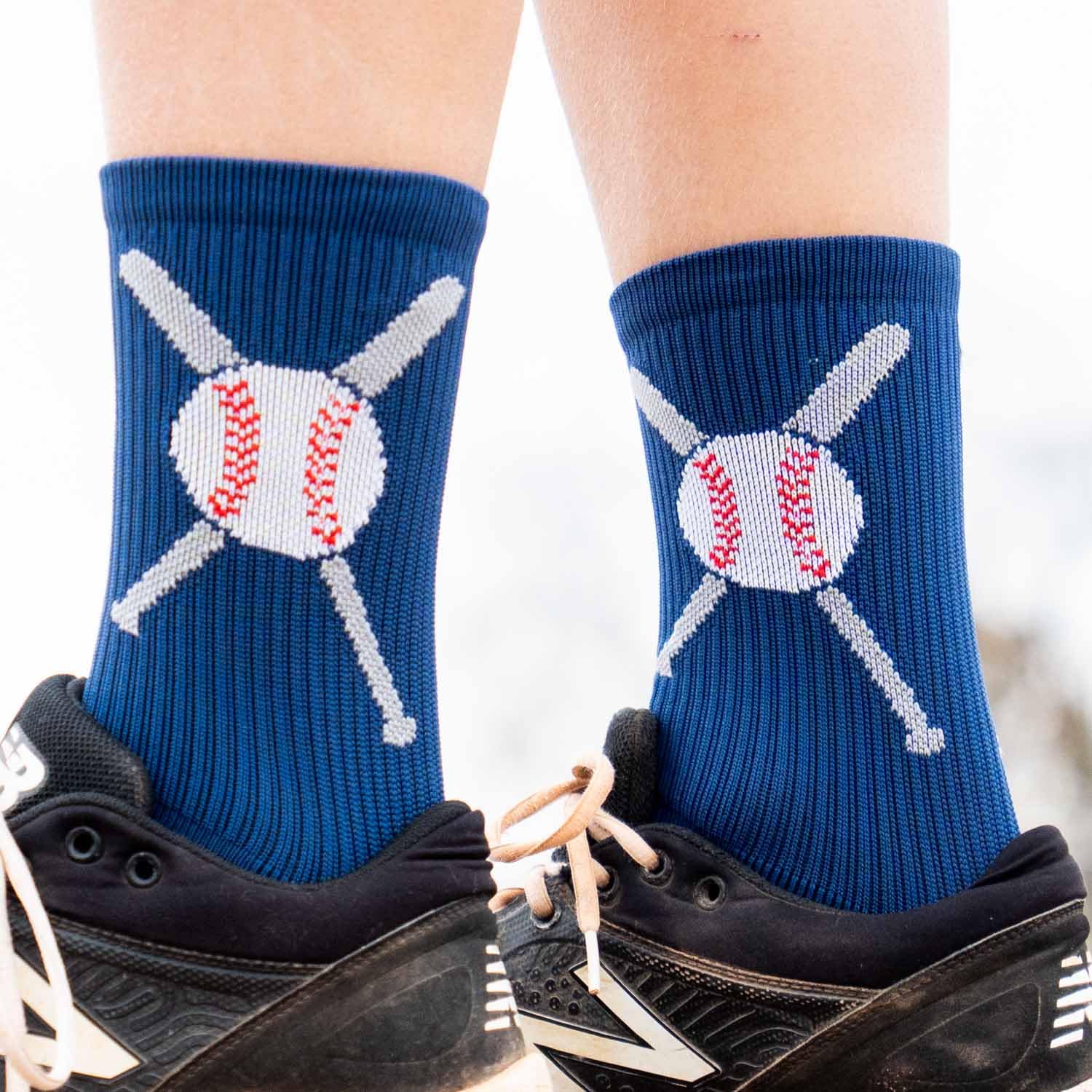 ChalkTalkSPORTS Baseball Performance Crew Socks with Crossed Bats Design - Moisture-Wicking & Cushioned for Youth & Adult Players - Mid-Calf Baseball Socks for Training, Games & Everyday Wear