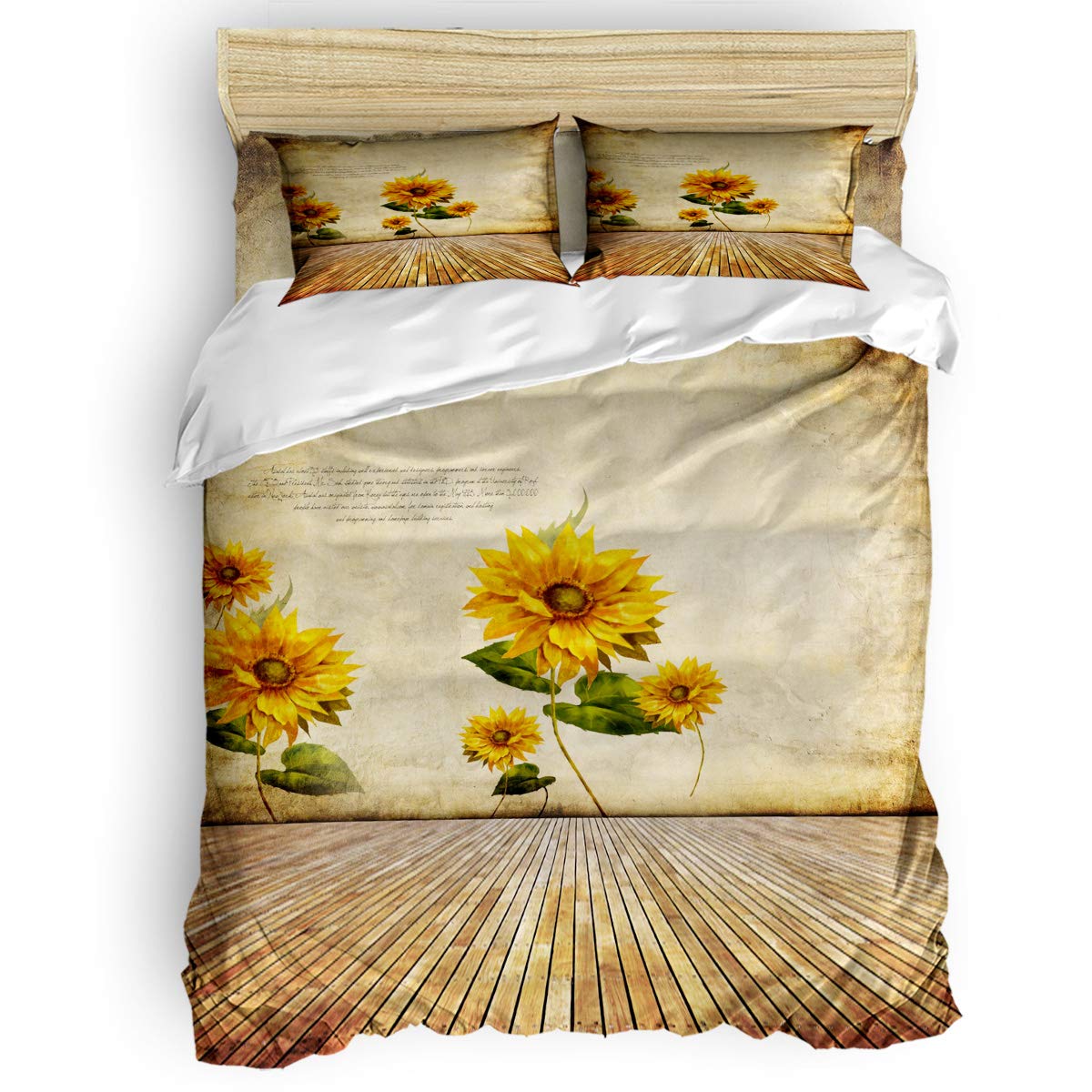 Full Size Bed Sheet Set - Cute Sunflower Duvet Cover Set, Ultra Soft Double Hotel Bedding Collection with Zipper Closure (Includes 1 Flat Sheet, 1 Duvet Cover & 2 Pillowcases) - Perfect for Rustic Farmhouse, Boho Chic Bedrooms & Guest Room Decor
