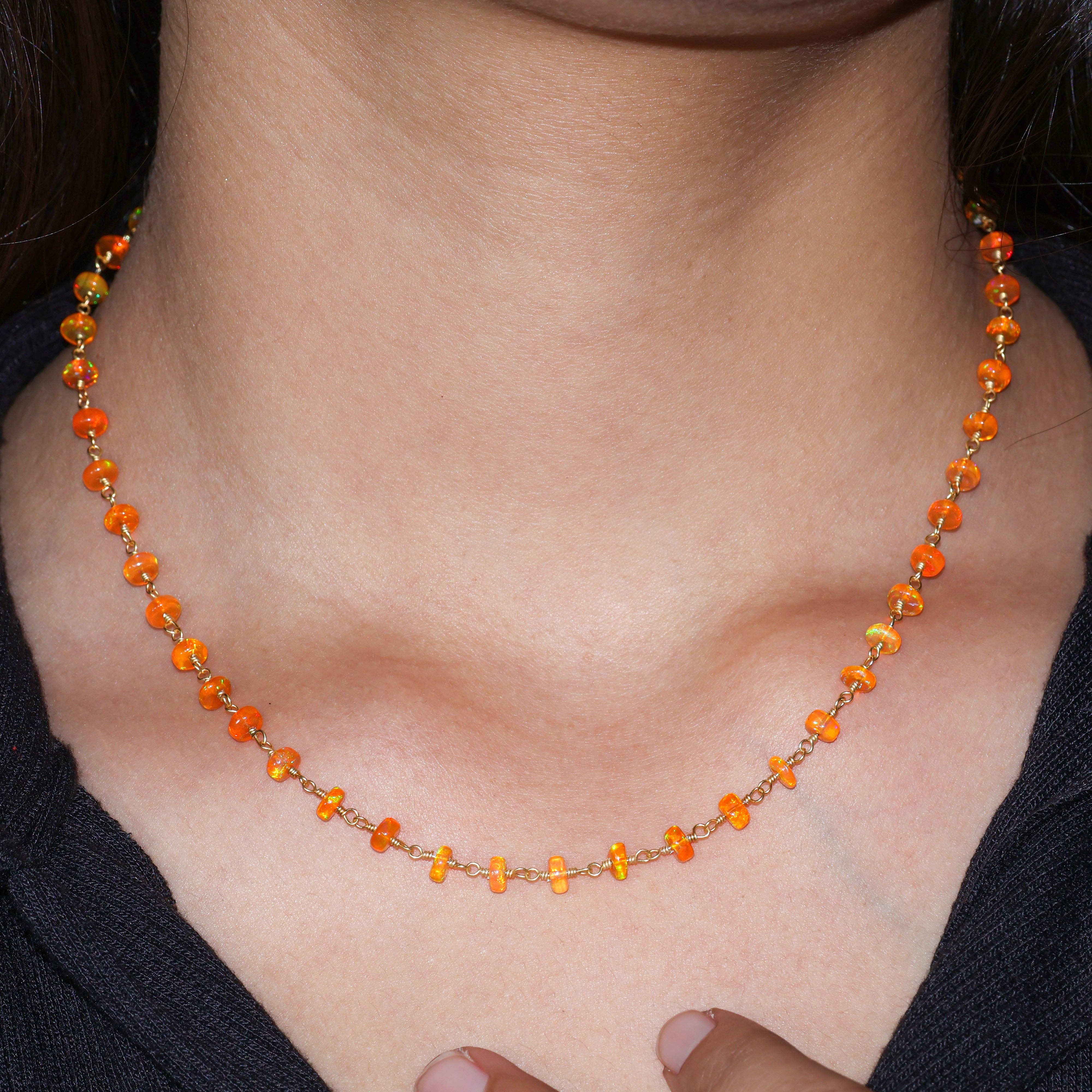 Handmade Ethiopian Opal Wire Wrap Necklace with Orange Fire Beads - Perfect for Boho Jewelry, Gifts & Everyday Wear