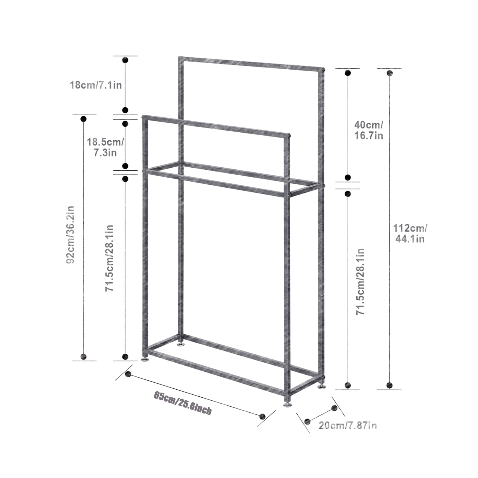 Sturdy Free Standing Towel Rack - Heavy Duty Metal Towel Holder Stand for Bathroom, Kitchen, Laundry Room - Rust-Resistant Gold Finish (65×20×110cm) - Perfect for Spa, Gym & Luxury Home Decor