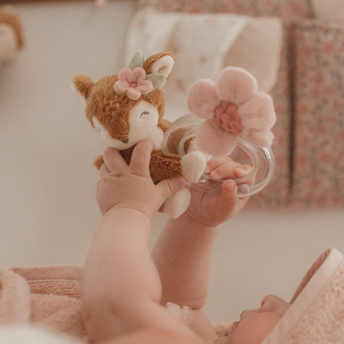 Fairy Garden Deer Ring Rattle - Wooden Baby Teether Toy for Infants & Toddlers - Perfect for Sensory Play, Early Learning and Nursery Decor
