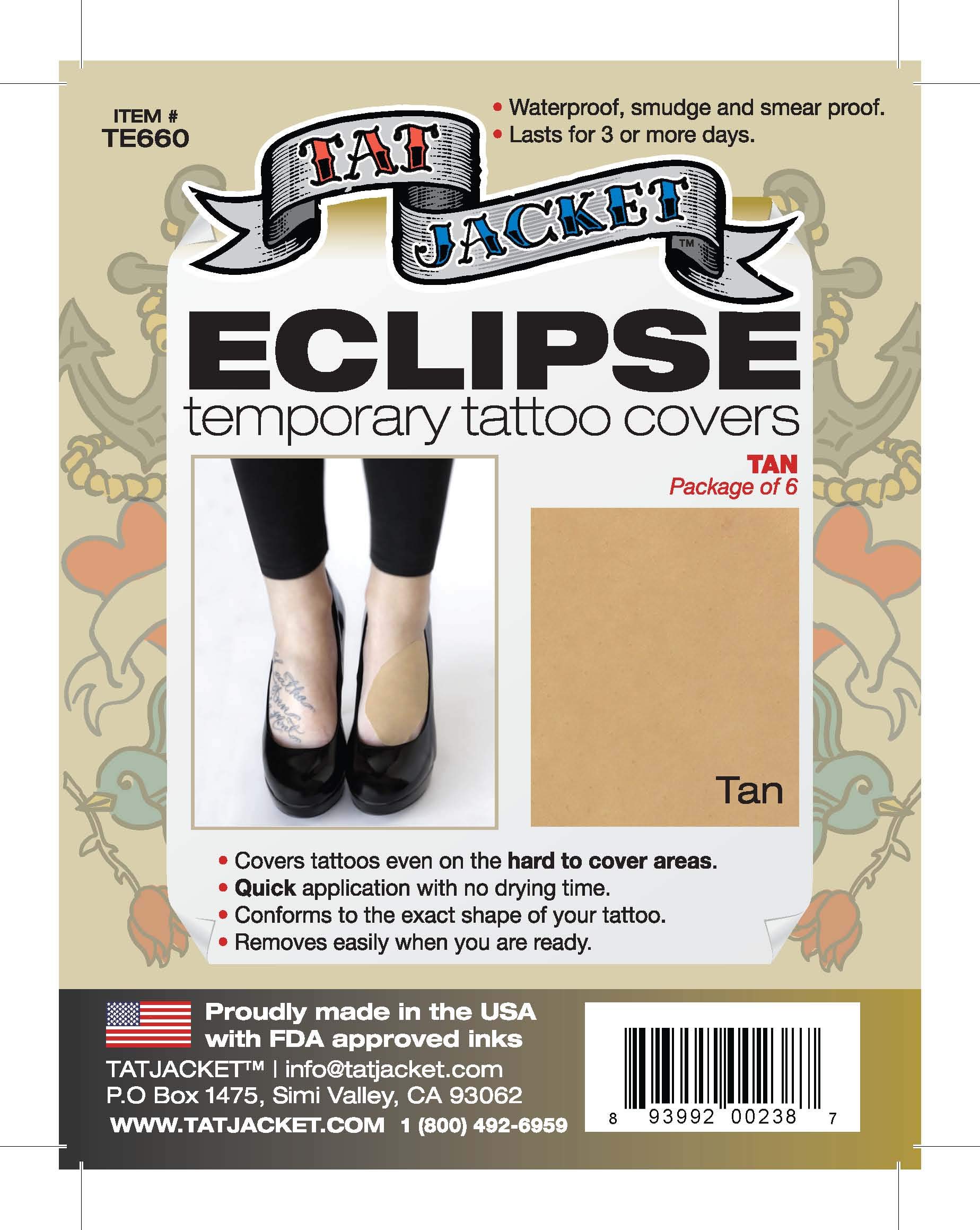 Eclipse Temporary Tattoo Covers - Natural Tan Color - Waterproof Fake Tattoos for Adults & Teens - Perfect for Parties, Halloween, Cosplay & Body Art