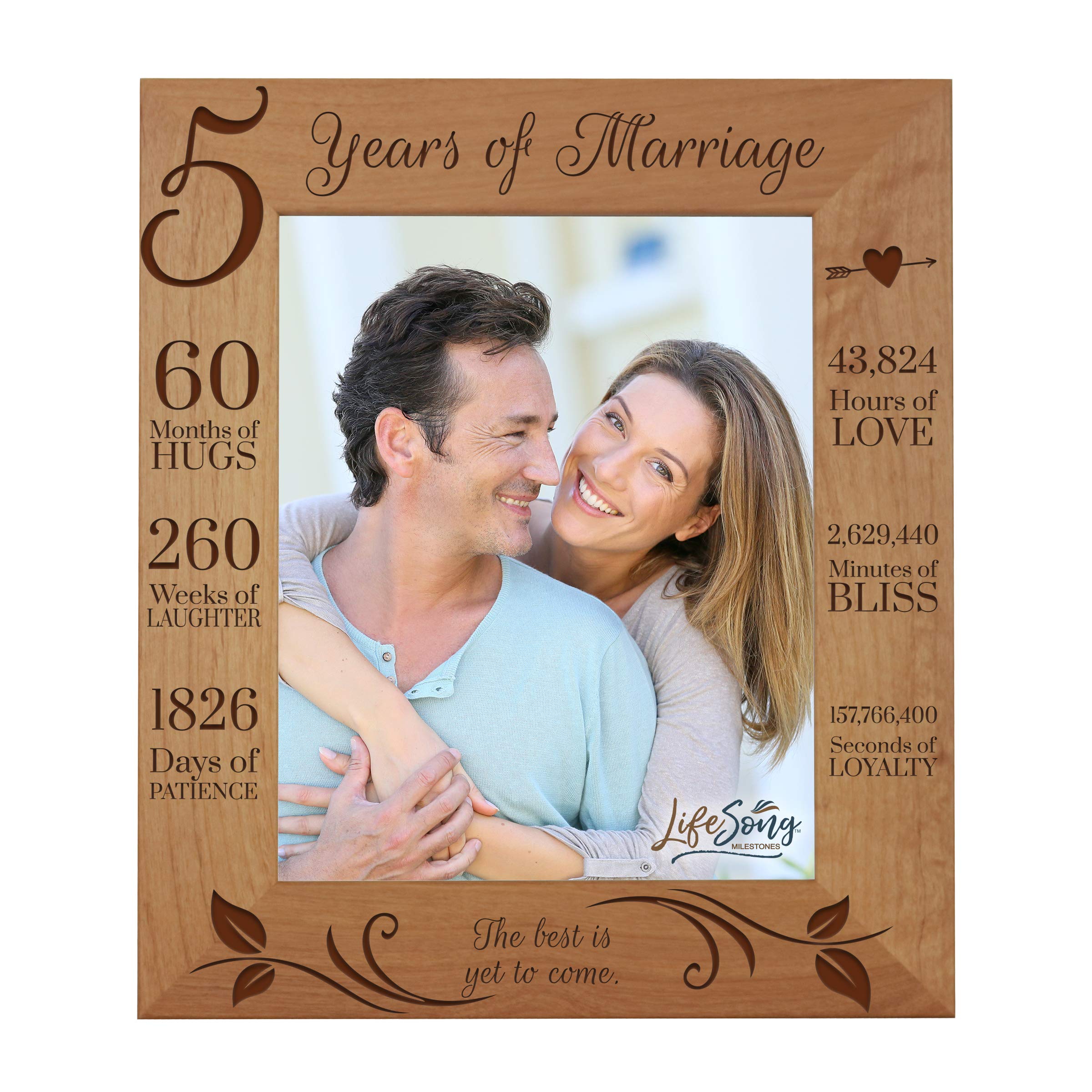 LifeSong Milestones 5 Year Anniversary Picture Frame - Elegant Wood Keepsake Gift for Couples, Wife, Husband - Perfect for Wedding Anniversaries, Romantic Gifts & Home Decor