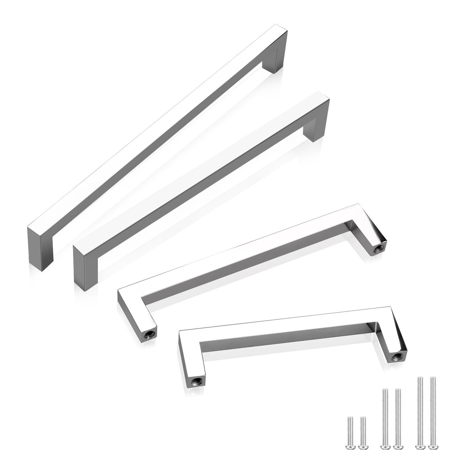 Gobekor 20 Pack Polished Chrome Cabinet Handles - 5 Inch (128mm) Hole Center, Solid Square Bar Drawer Pulls for Kitchen & Bathroom Cabinets - Durable Cabinet Hardware for Modern Home Renovation & Furniture Upgrade