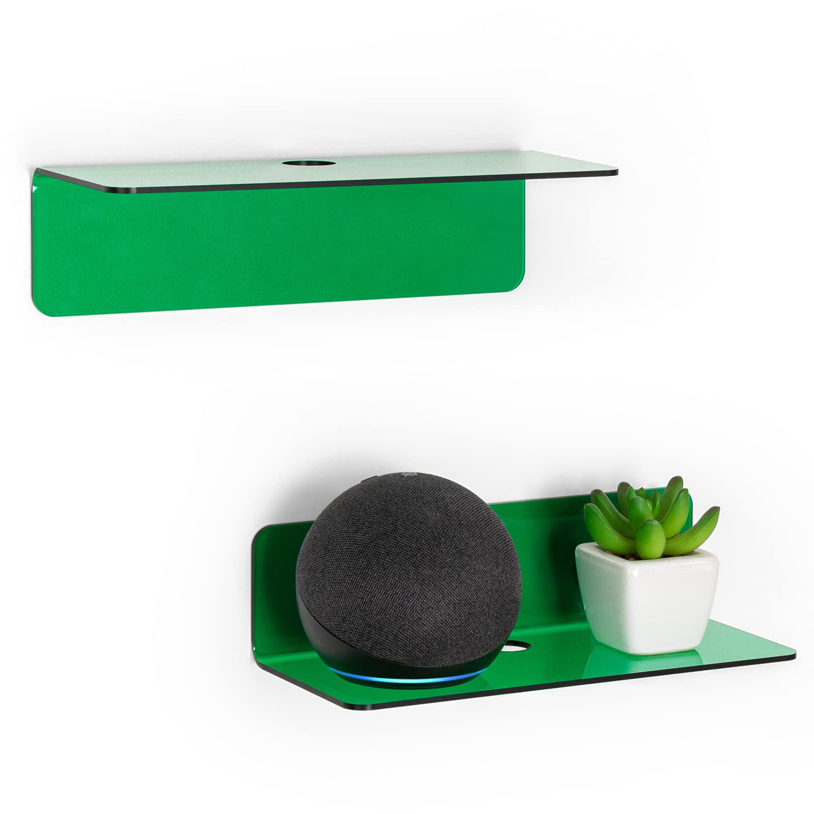 OAPRIRE 2-Pack Wall Mount Shelves - No Drill Acrylic Floating Shelves with Cable Clips & Strong Waterproof Adhesive for Bedroom, Bathroom, Kids Room - Easy Installation (Emerald Green) | Perfect for Organizing Toiletries, Books & Decor in Small Spaces
