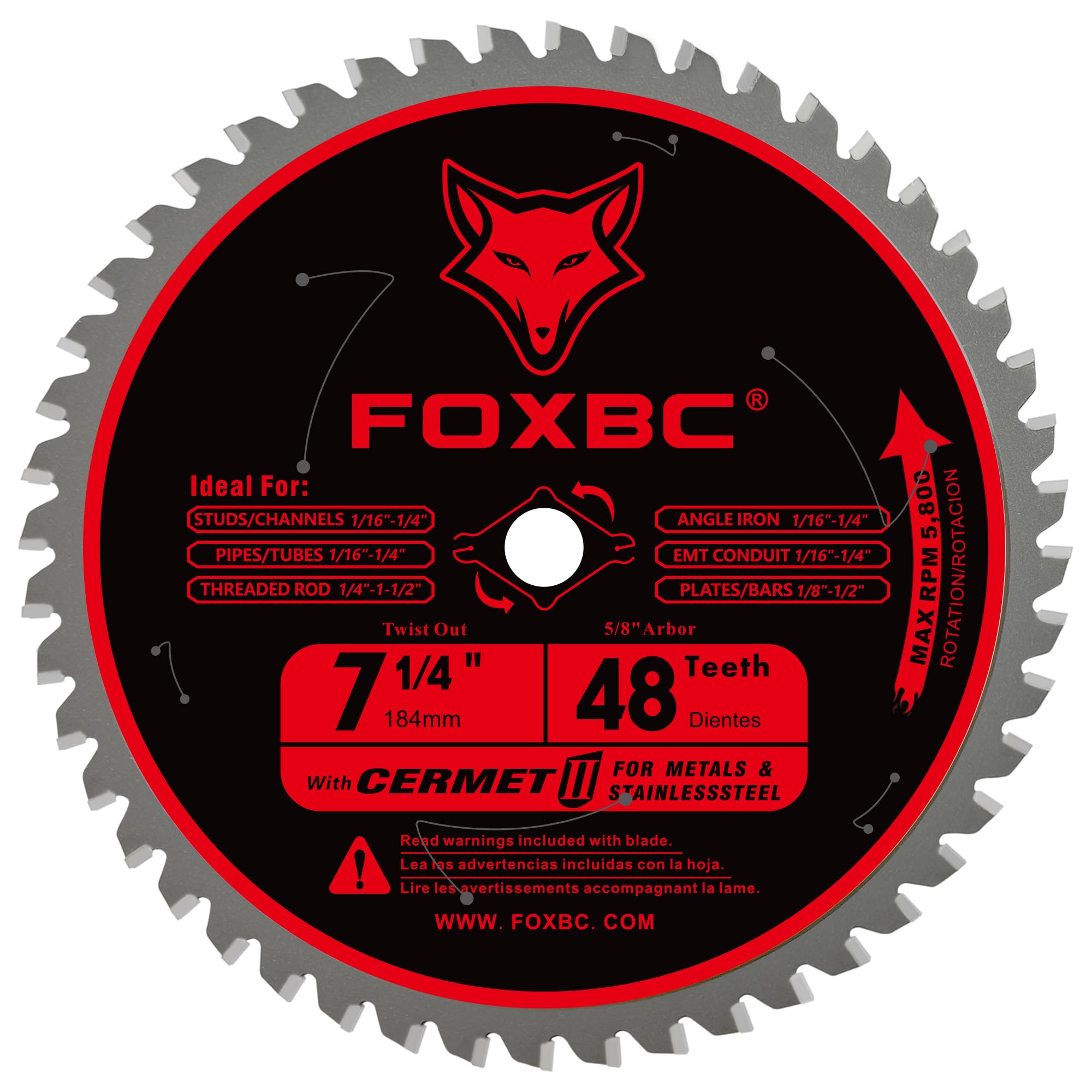 FOXBC 7-1/4 Inch Circular Saw Blade - 48 Teeth Carbide Tipped for Metal & Stainless Steel Cutting - Compatible with Diablo D0748CF - Perfect for DIY Projects, Metal Fabrication, and Construction Work