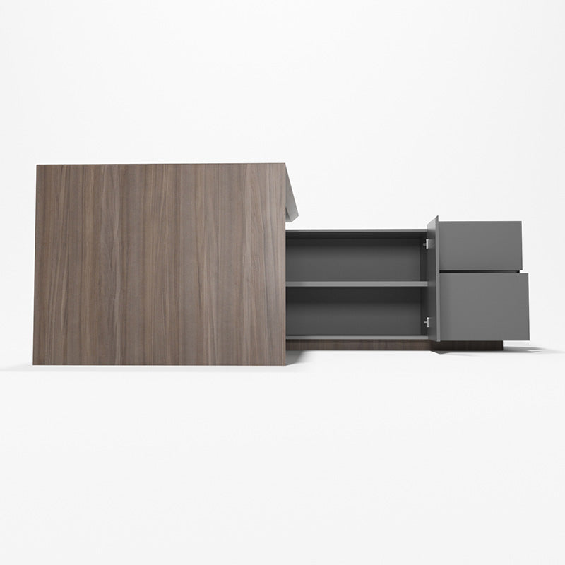 Premium ARMANDO Executive Desk 220cm with Right Return in Hazelnut & Grey - Modern Office Furniture for Home & Business Workspaces
