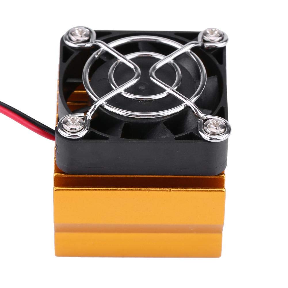 Annadue High-Performance Aluminum Motor Heat Sink with Cooling Fan for 1/10 Scale RC Cars - Compatible with 540/550/3650 Motors (Golden) | Ideal for RC Racing, Drifting & Off-Road Models to Prevent Overheating