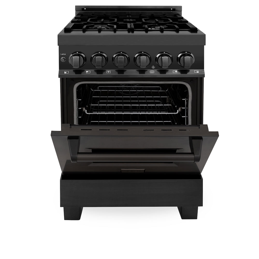 ZLINE 24 Inch 2.8 Cu. Ft. Dual Fuel Range - Black Stainless Steel Gas Cooktop with 4 Burners & Electric Convection Oven (RAB 24) | Perfect for Home Kitchens, Restaurants & Professional Chefs