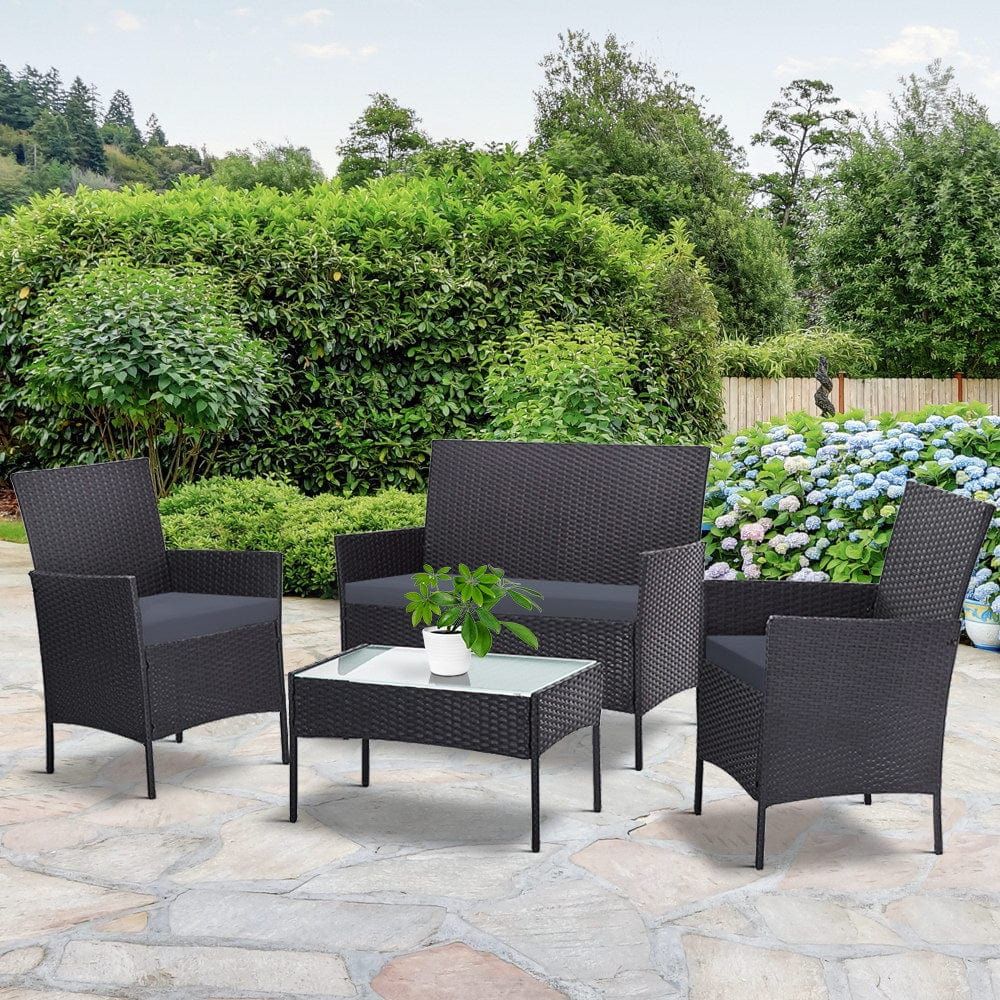 Gardeon 4-Piece Outdoor Patio Furniture Set - Grey Wicker Lounge & Dining Chairs for Backyard, Garden, Poolside Relaxation